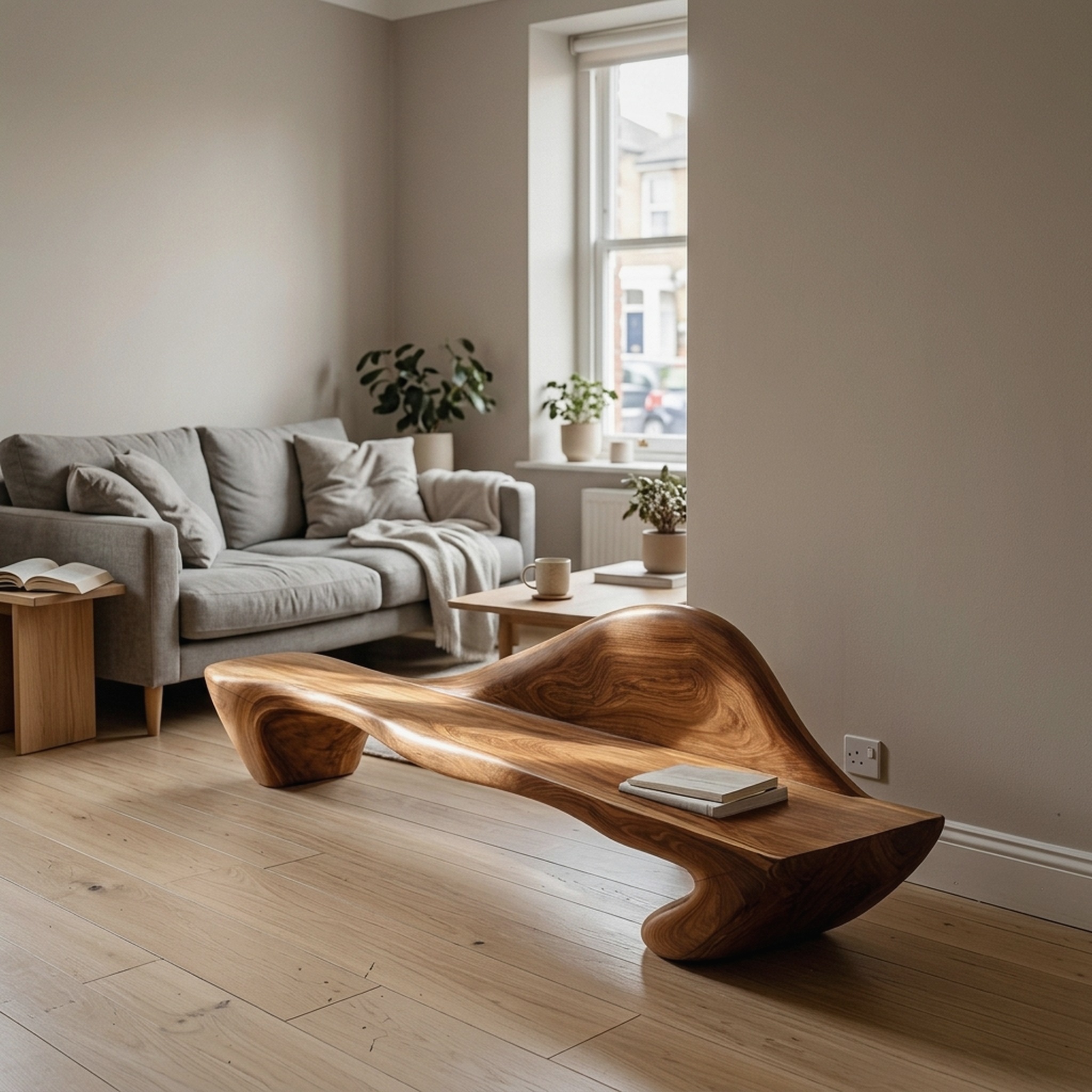 Contemporary Sculptural Bench with Raised Backrest for Entryway