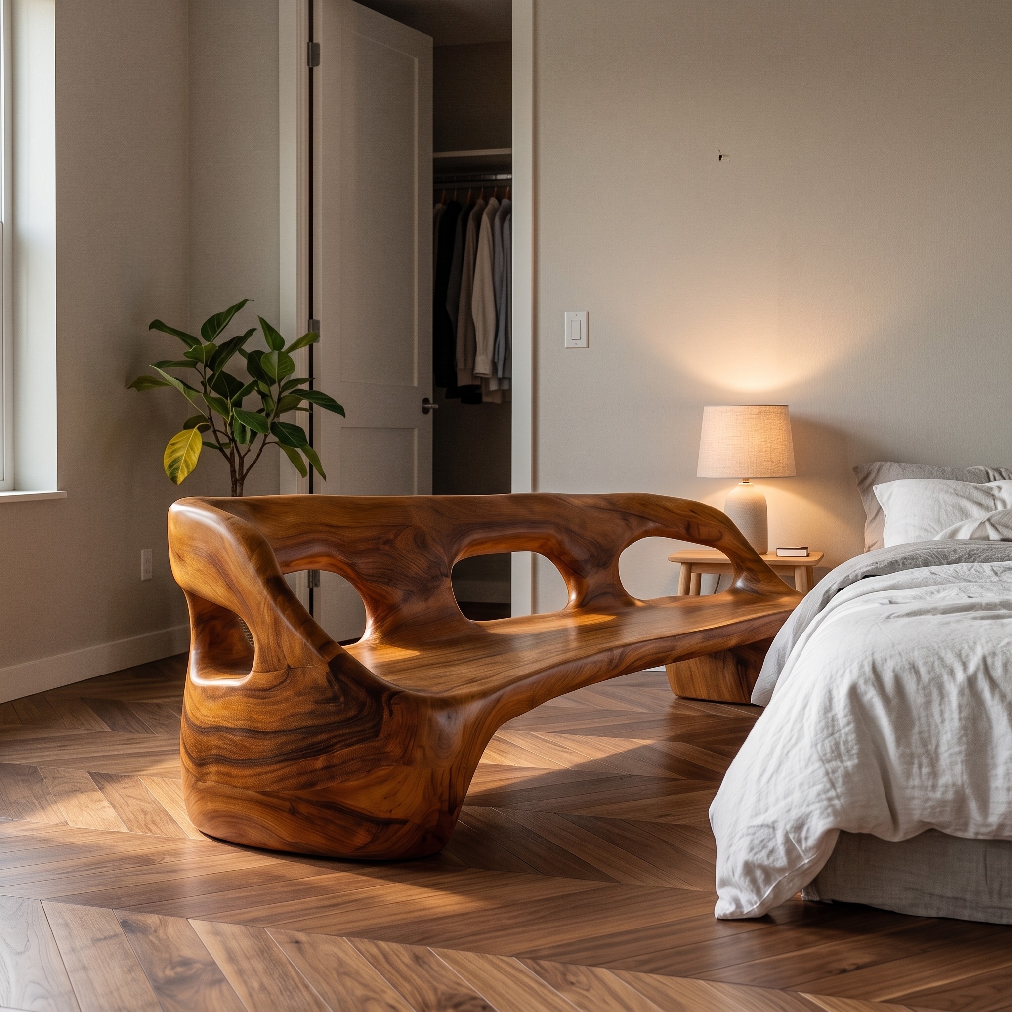 Contemporary Sculptural Sofa Frame, Curved Solid Wood Couch Frame for Modern Living Room Decor