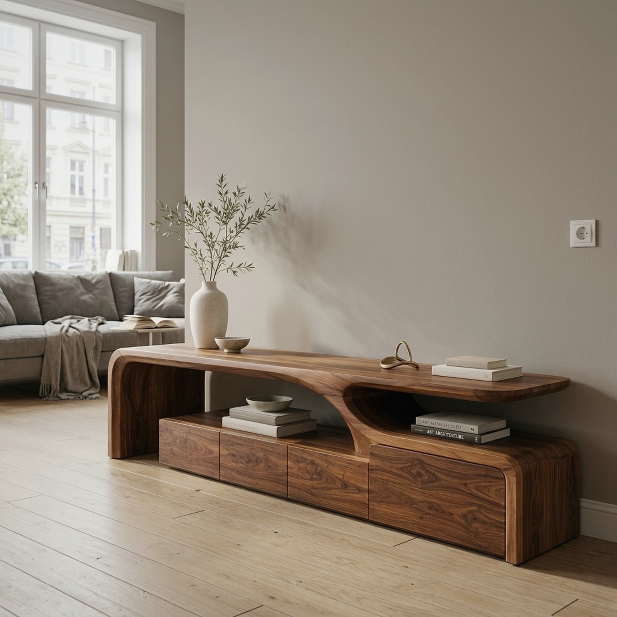 Contemporary Sculptural TV Console for Living Room