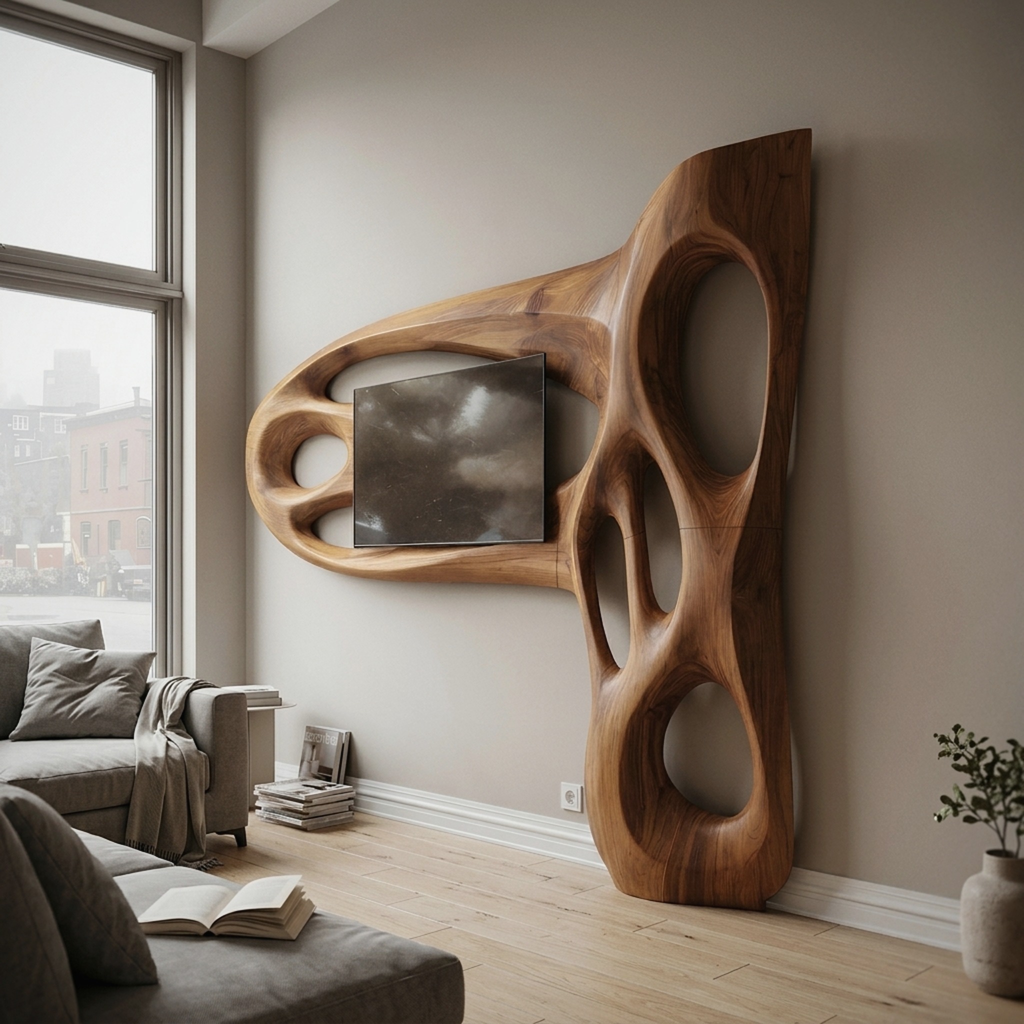 Contemporary Sculptural TV Frame for Living Room Decor