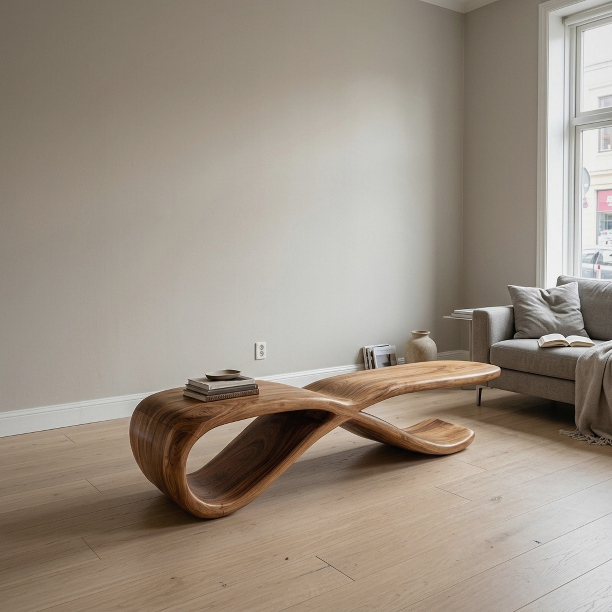 Contemporary Sculptural Wooden Bench for Hallway