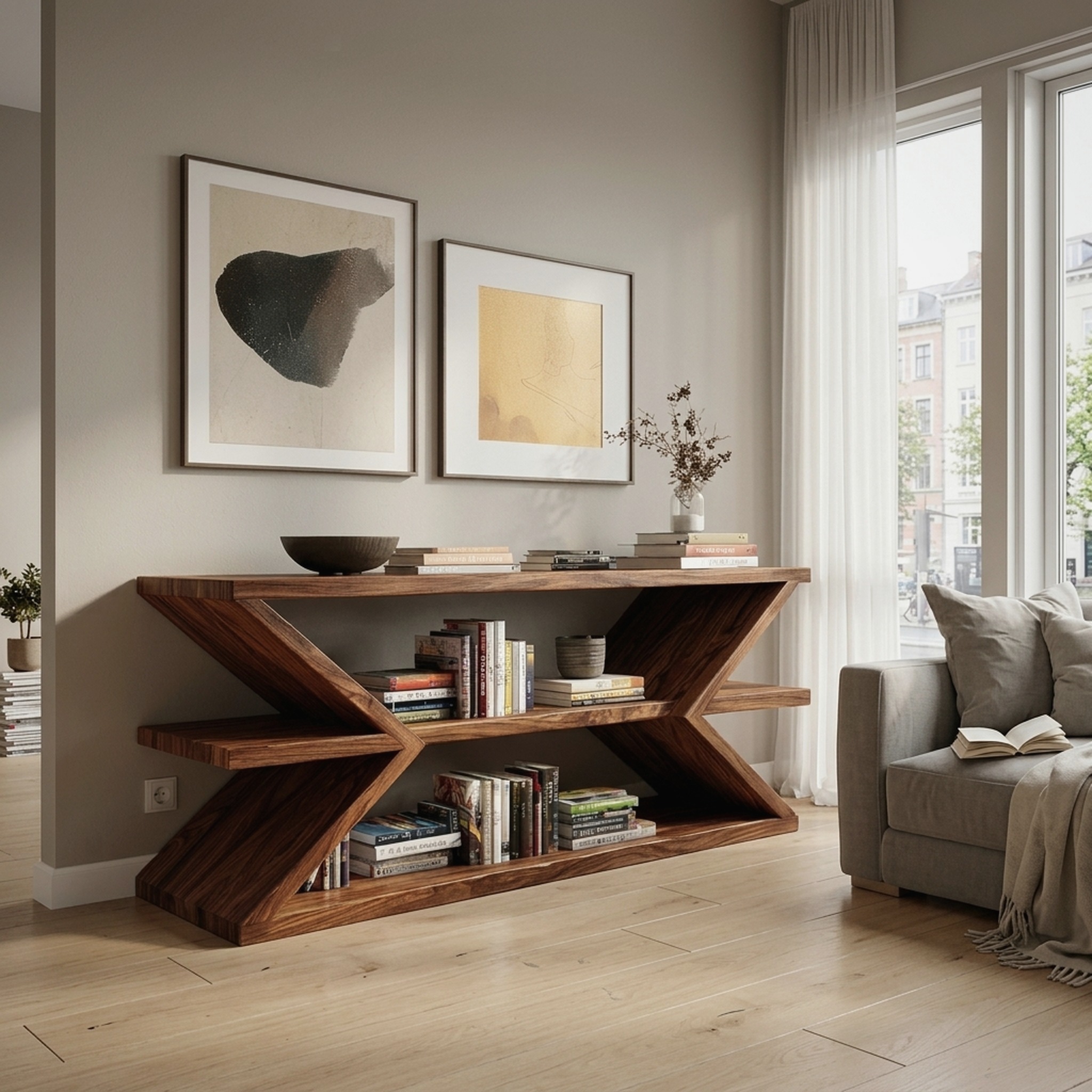 Contemporary Sculpture Wood Console Table for Modern Living Room