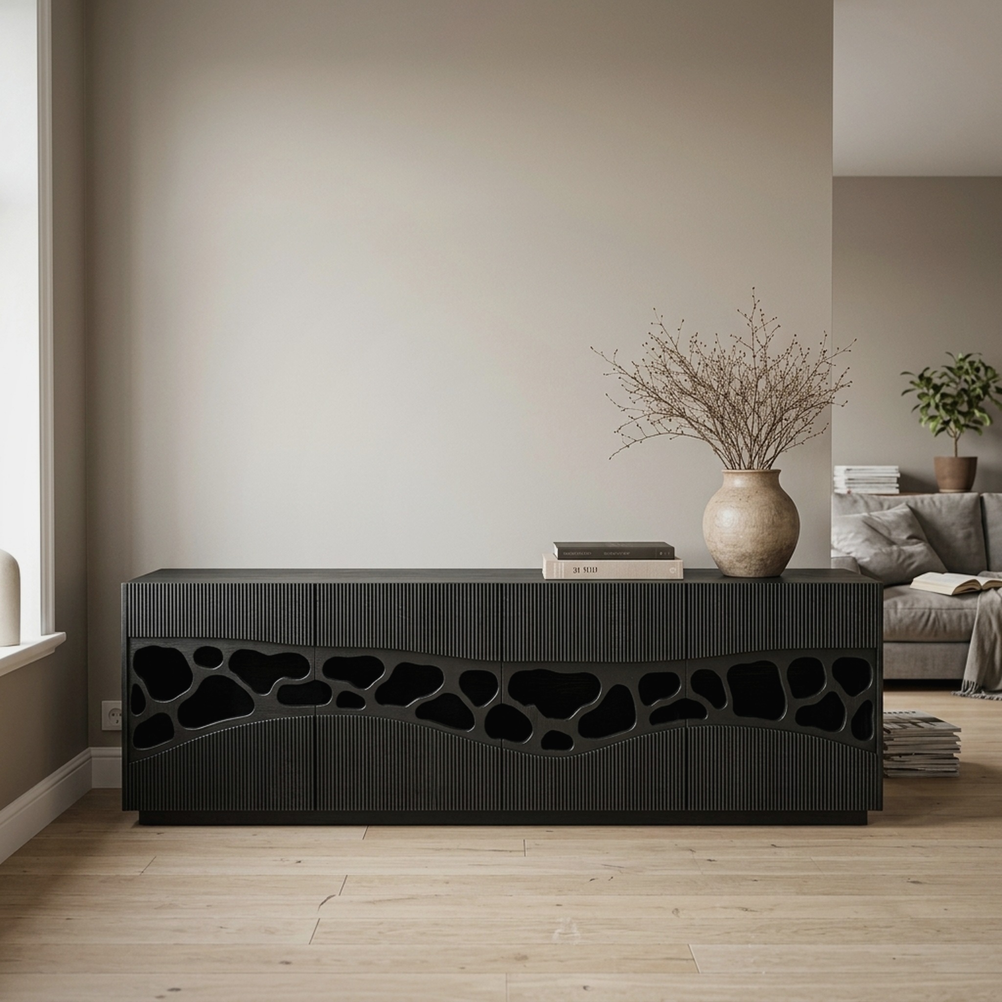 Contemporary Sideboard with Organic Cutout Design for Dining Room and Living Room