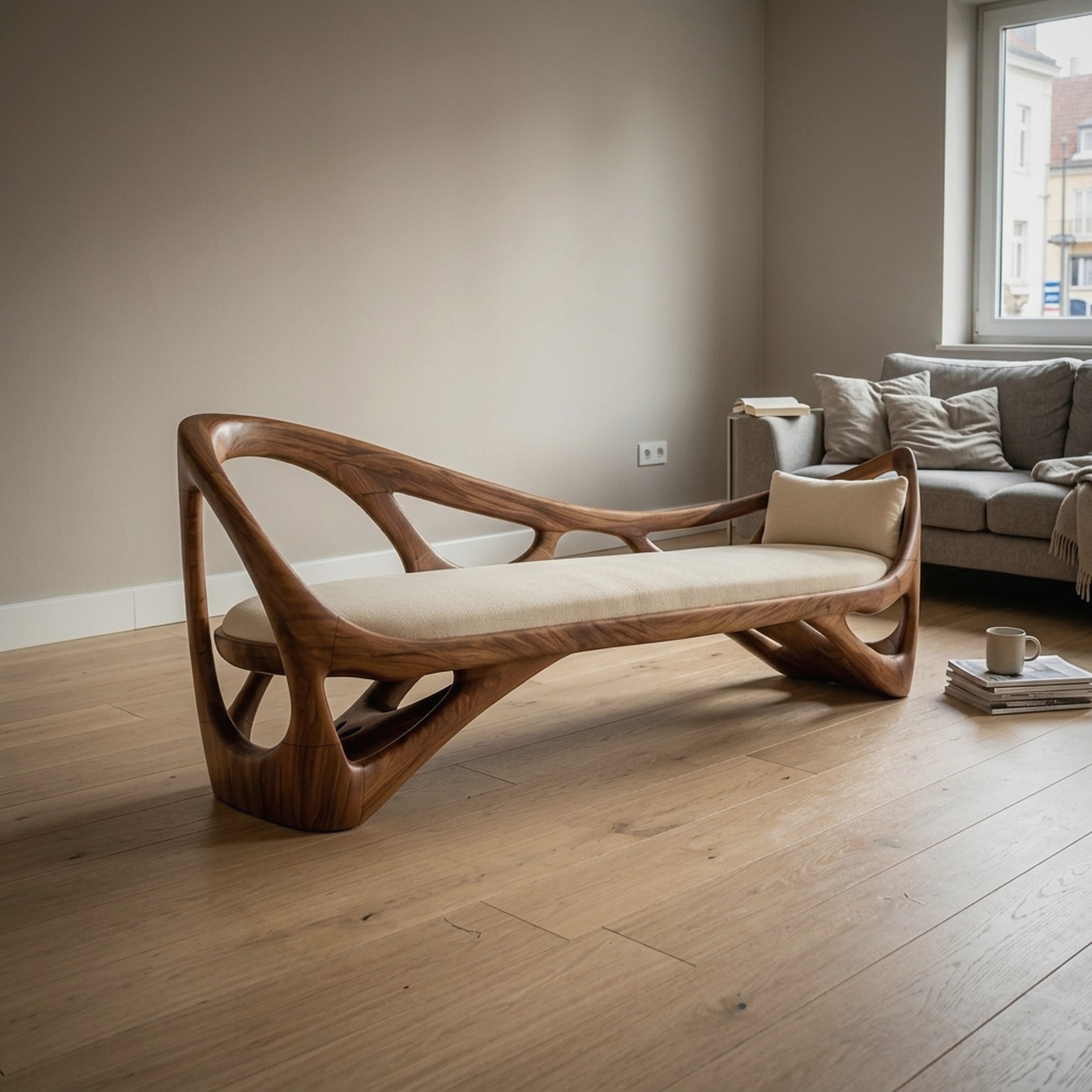 Contemporary Solid Wood Bench Family Room