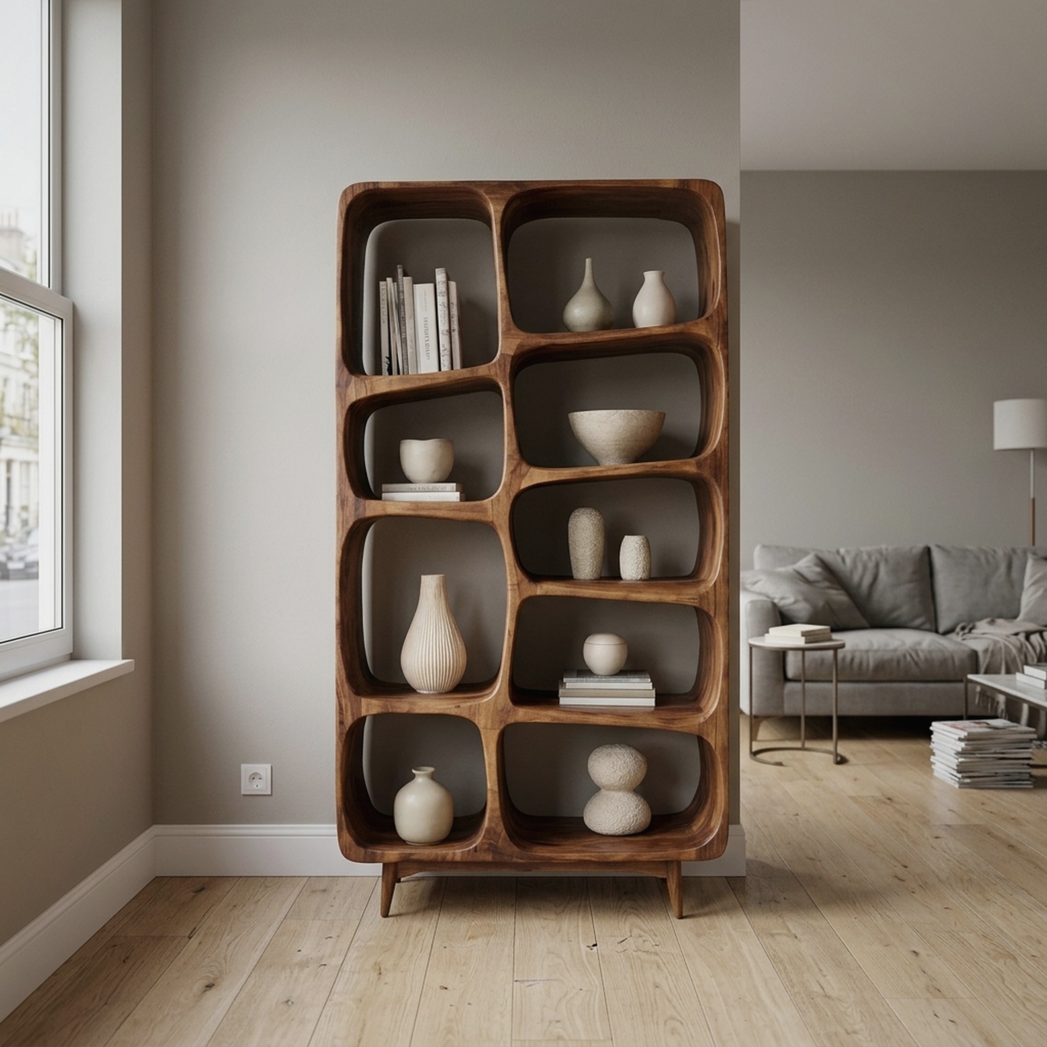 Contemporary Solid Wood Bookshelf for Coastal Interior