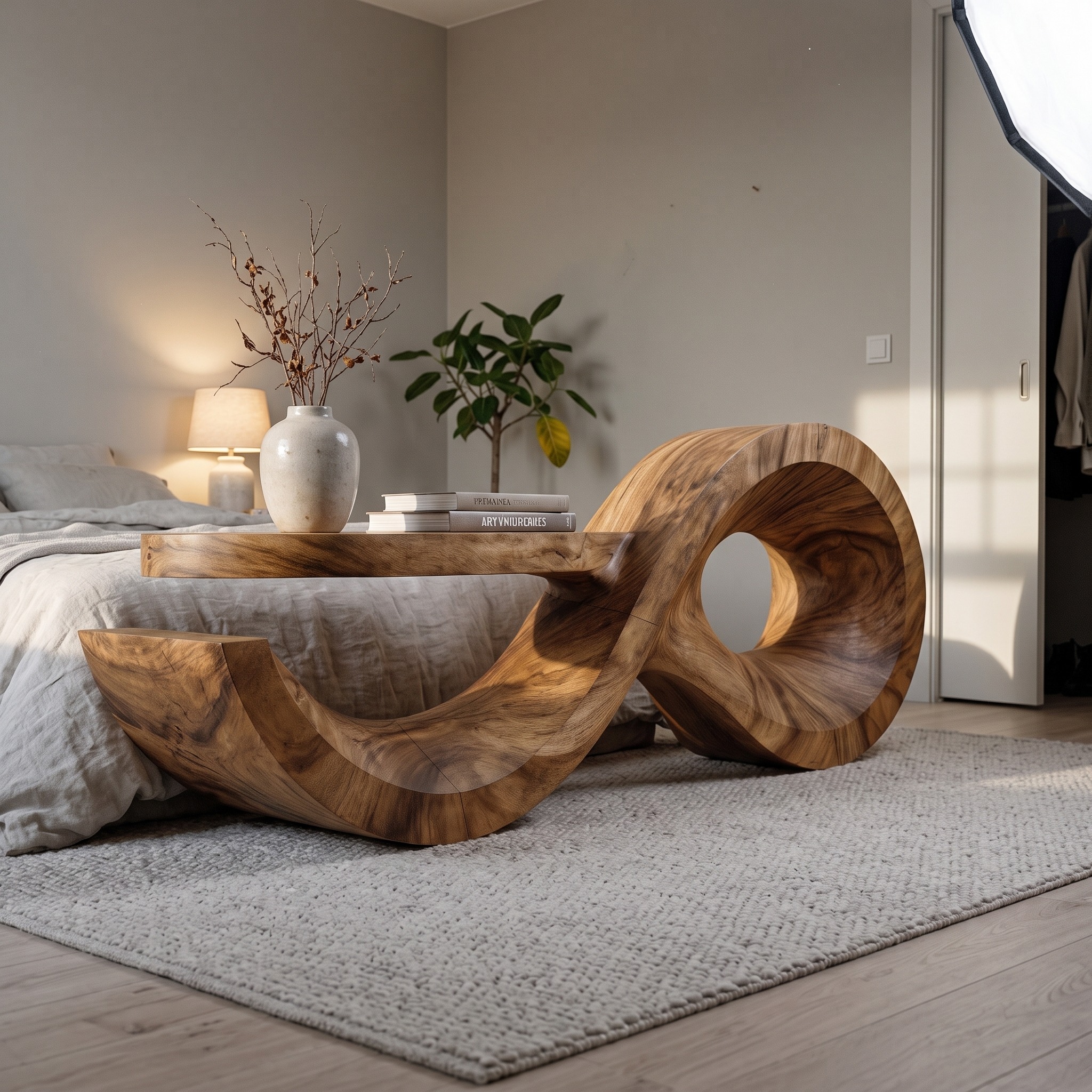 Contemporary Solid Wood Console Table with Sculptural Wave Base, Modern Entryway Sofa Table for Living Room