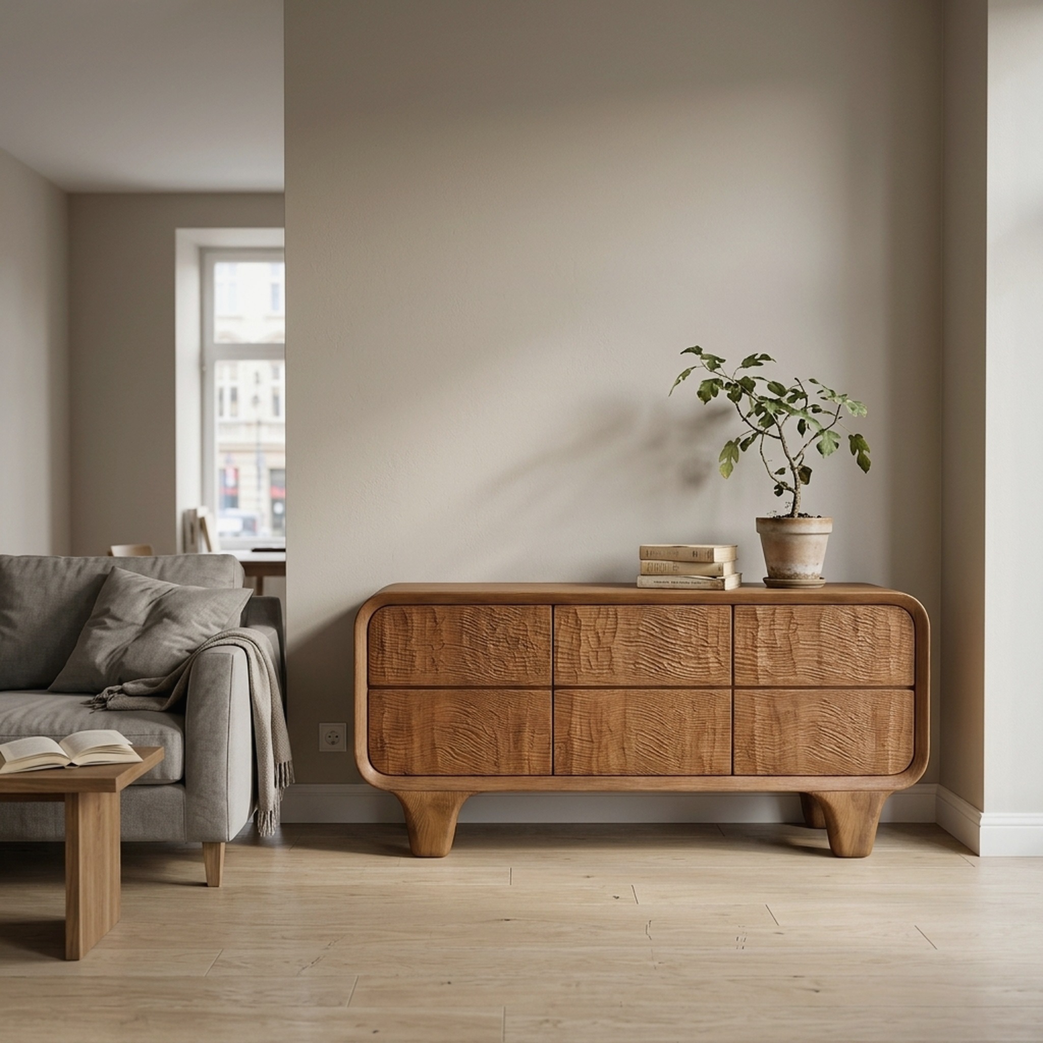Contemporary Solid Wood Dresser with Smooth Curved Corners for Bedroom