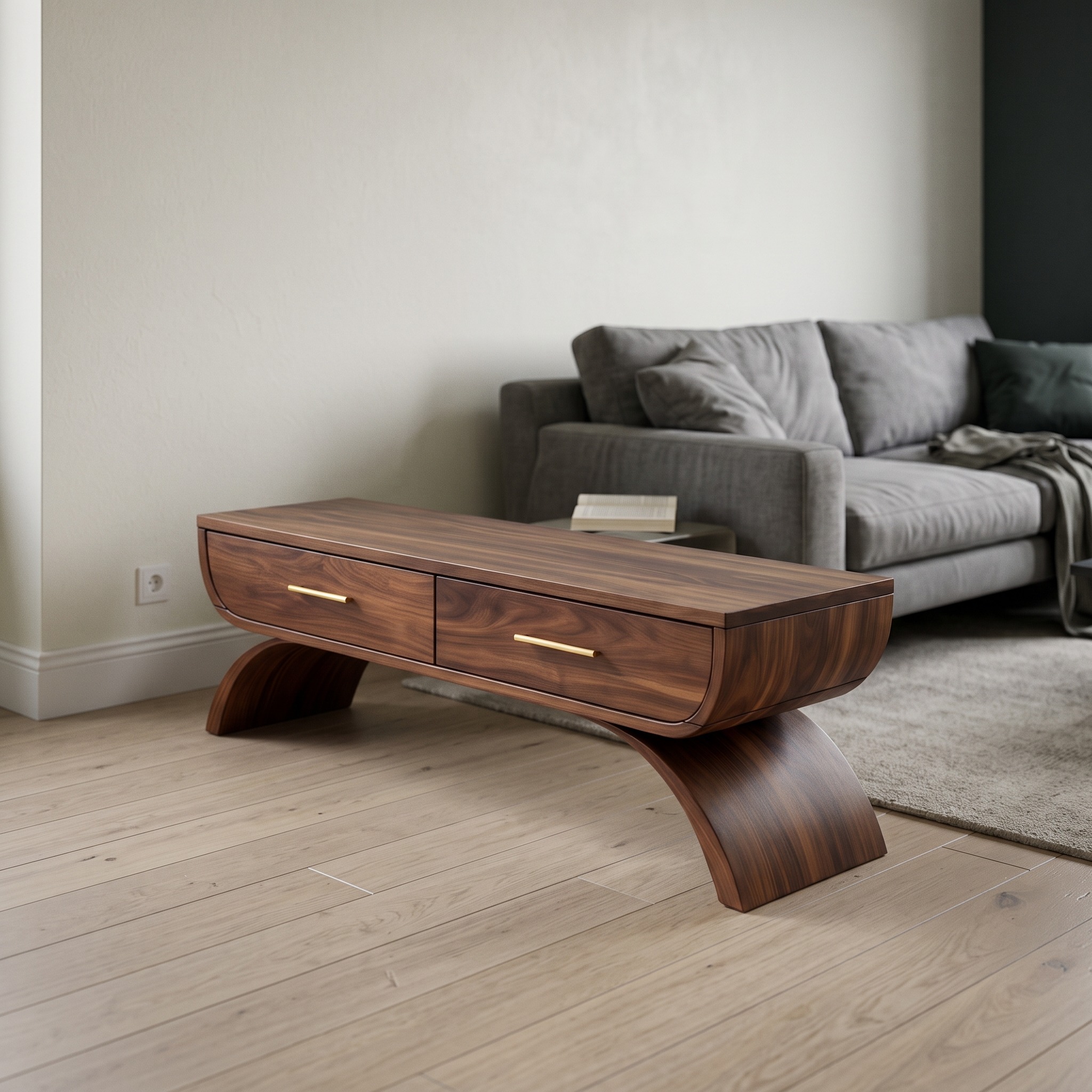 Contemporary Storage Bench with Pull-Out Drawer, Wood Mudroom Entryway Bench & Foyer Storage Organizer