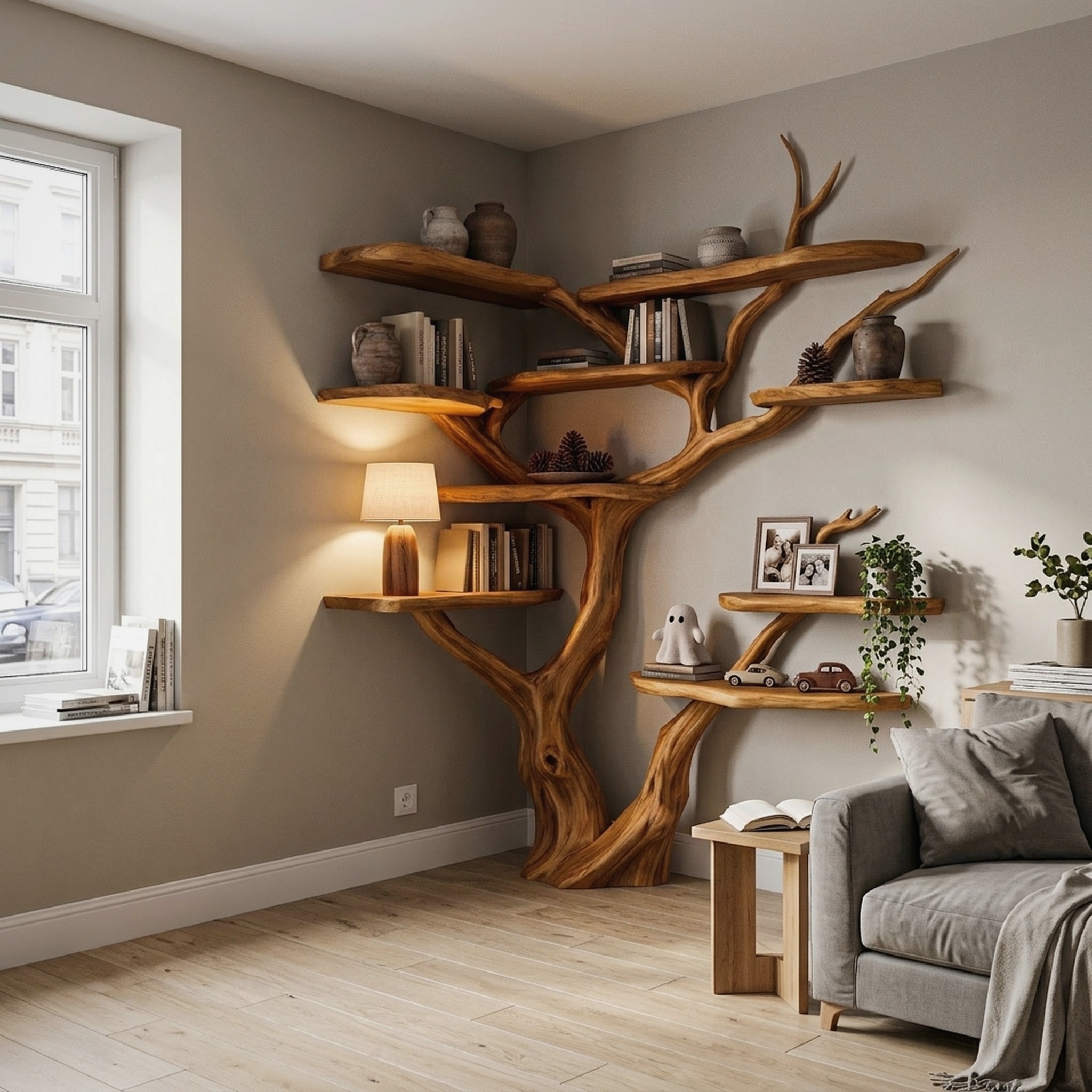 Contemporary Tree Bookshelf with Corner Branch Design for Home Office