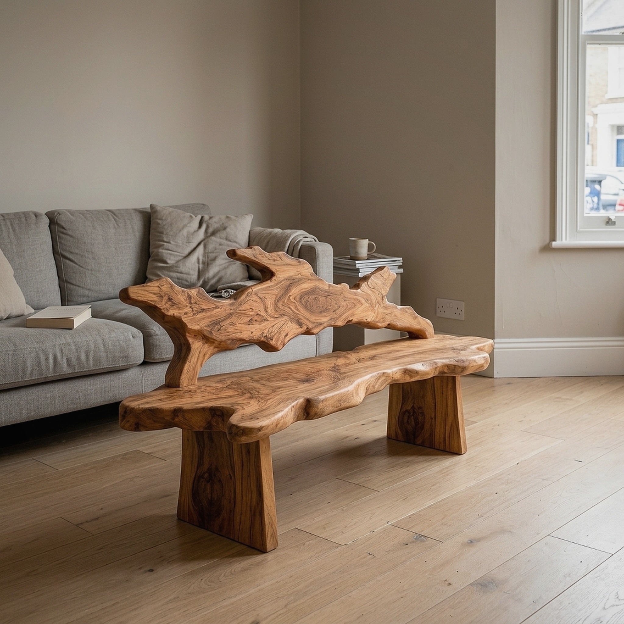 Contemporary Tree Branch Bench Solid Wood Patio Bench for Outdoor