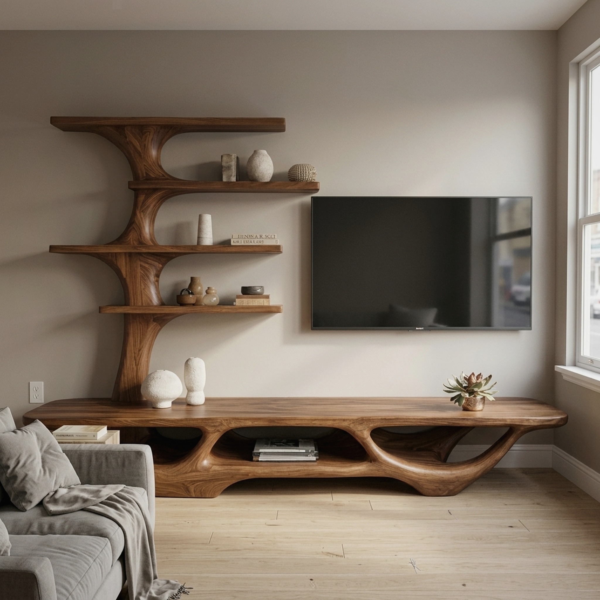 Contemporary Tree Form TV Console for Living Room Decor