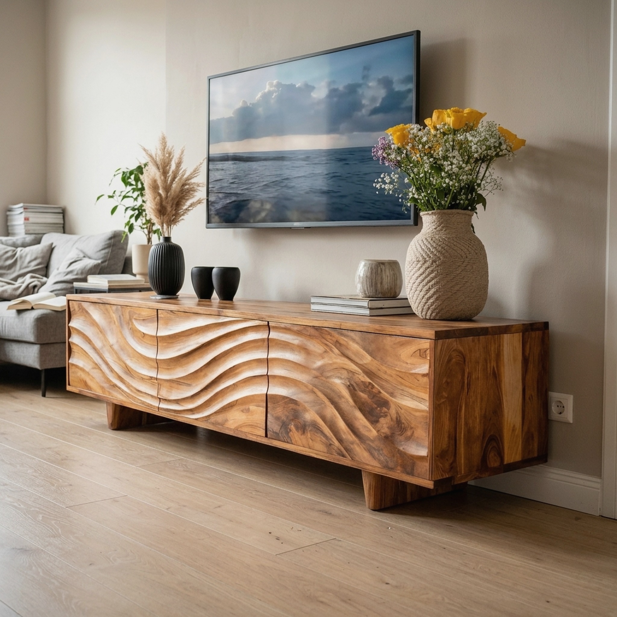 Contemporary TV Cabinet with Storage Drawers for Living