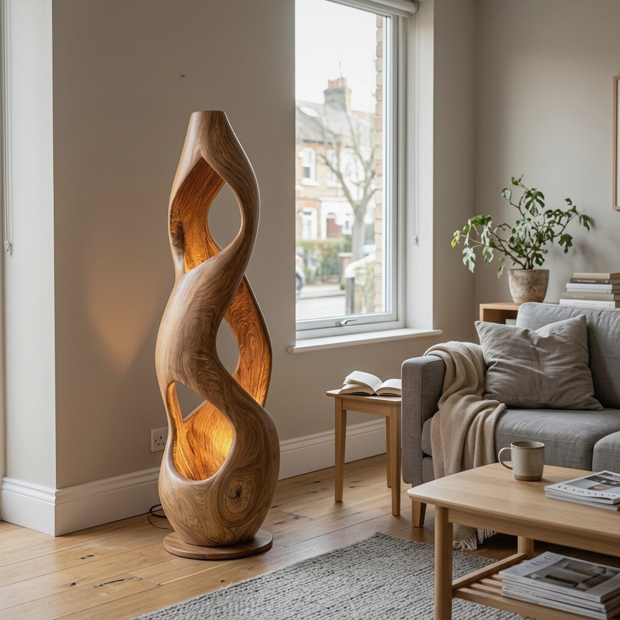 Contemporary Twisted Floor Lamp with Sculptural Hollow for Living Room
