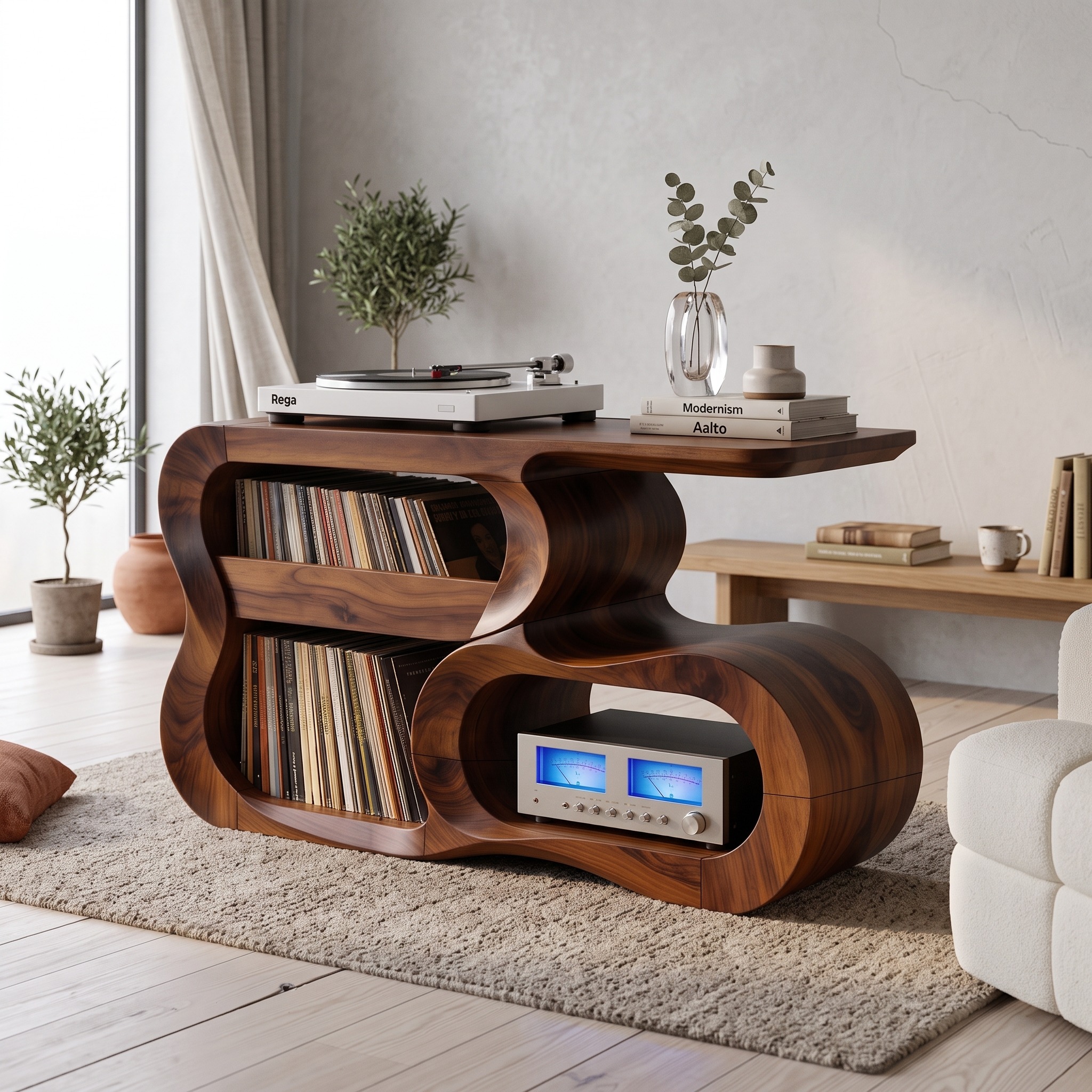 Contemporary Vinyl Record Cabinet with LP Storage, Solid Wood Turntable Stand for Studio and Living Room