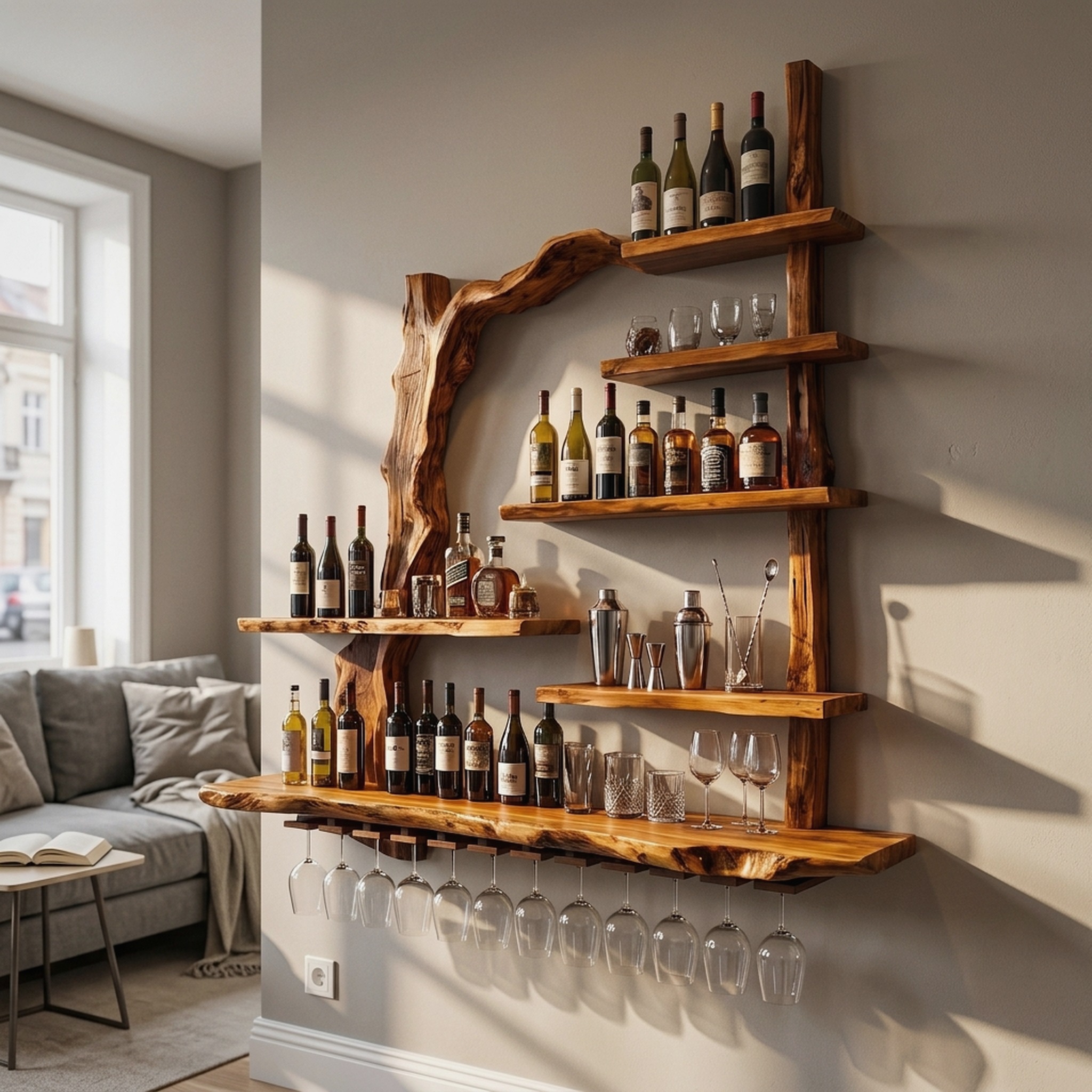 Contemporary Wall Hanging Wine Rack with Artistic Design for Home Bar