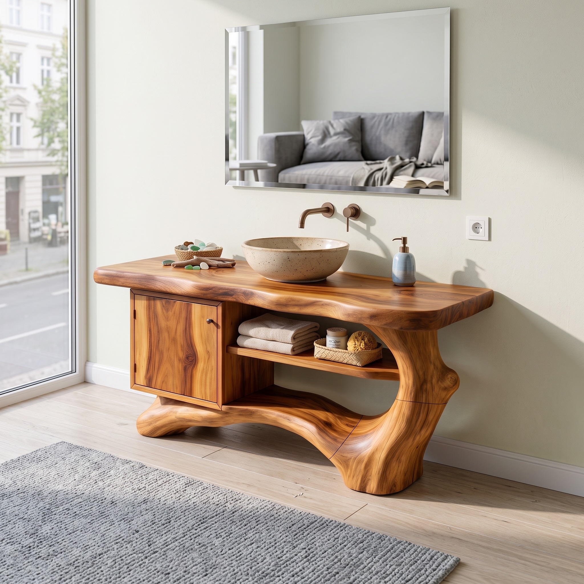 Contemporary Wall-Mounted Floating Bathroom Vanity, Compact Solid Wood Single Sink Washstand for Small Spaces