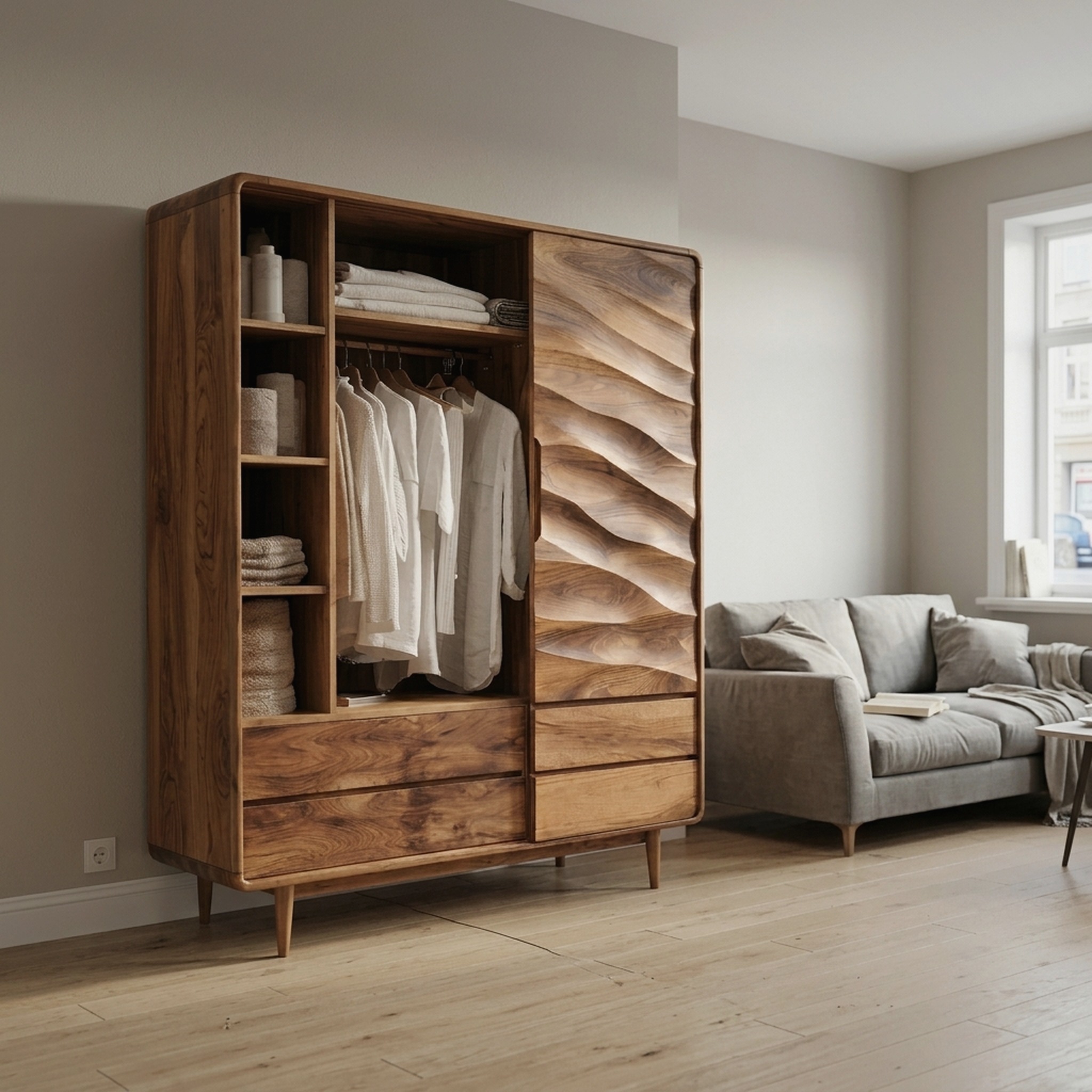 Contemporary Wardrobe with Drawers and Shelf for Bedroom
