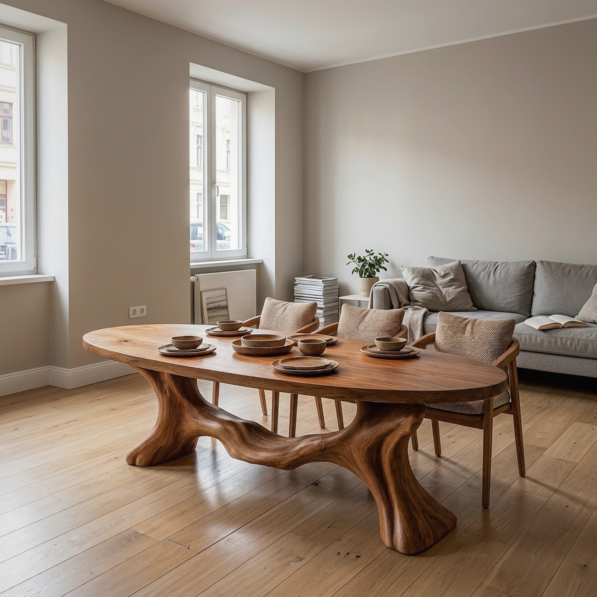 Contemporary Wave Base Dining Table Solid Wood Dining Table for Dining Room