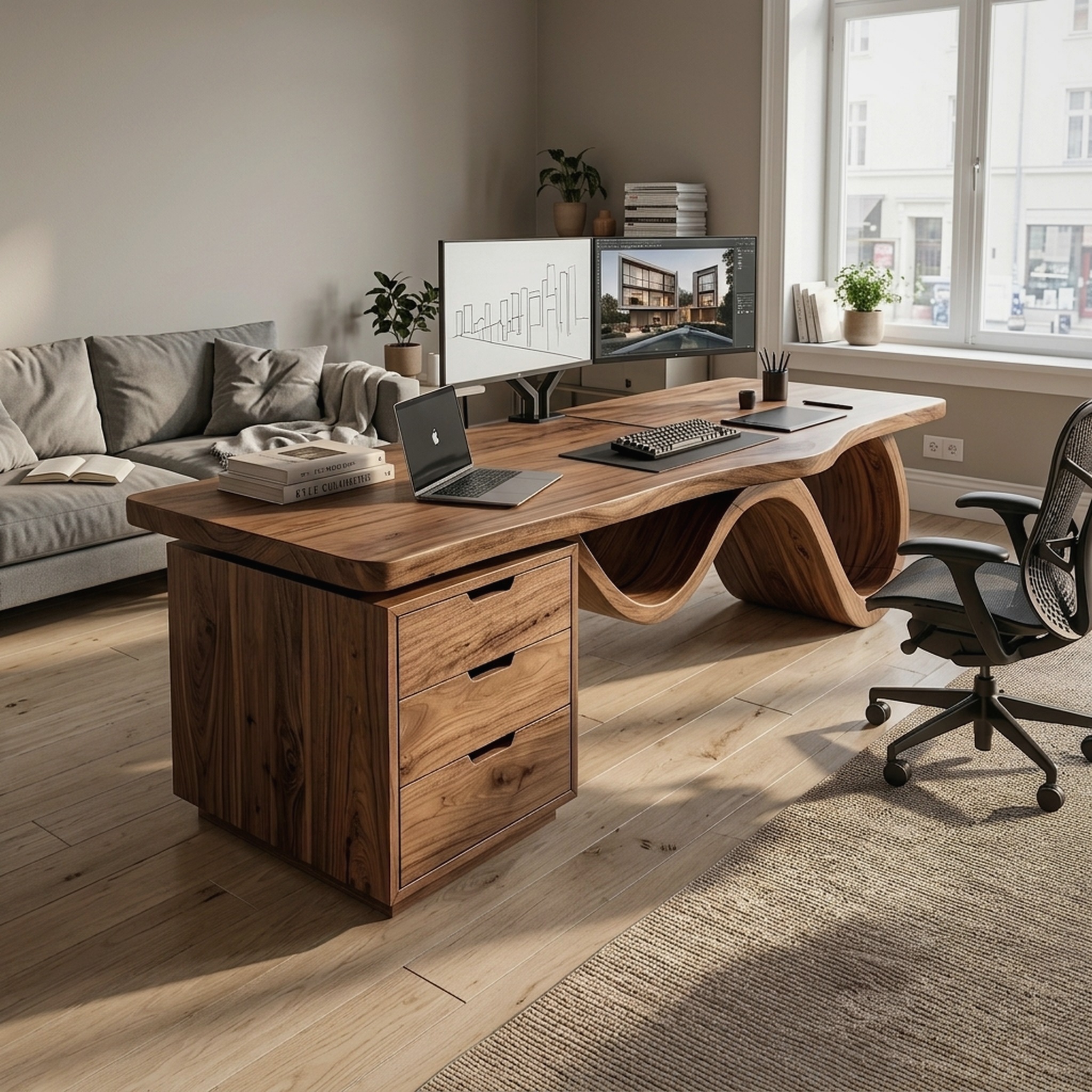 Contemporary Wave Base Executive Desk Design Studio