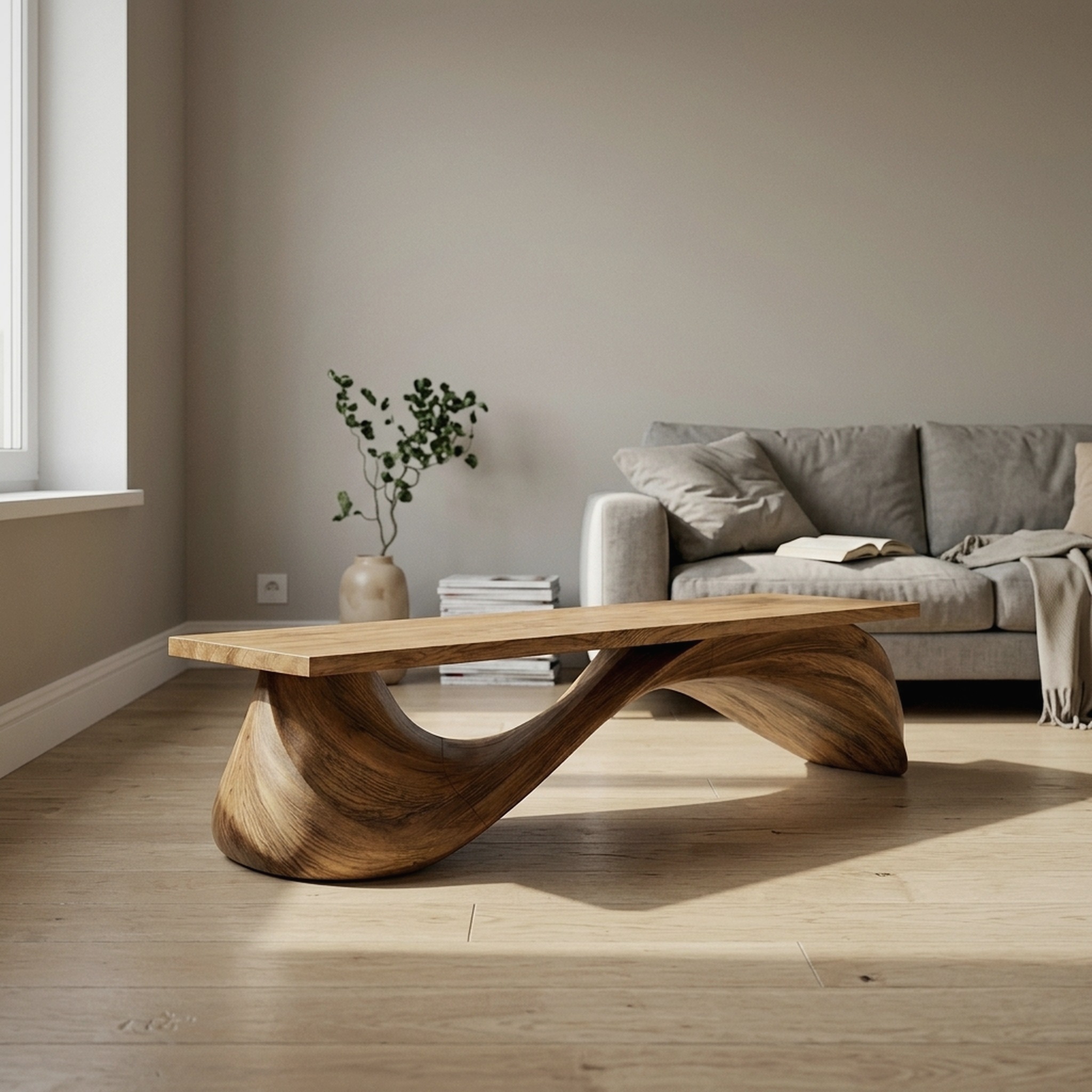 Contemporary Wave Bench Solid Wood Elegant Loop Design Hallway and Entryway