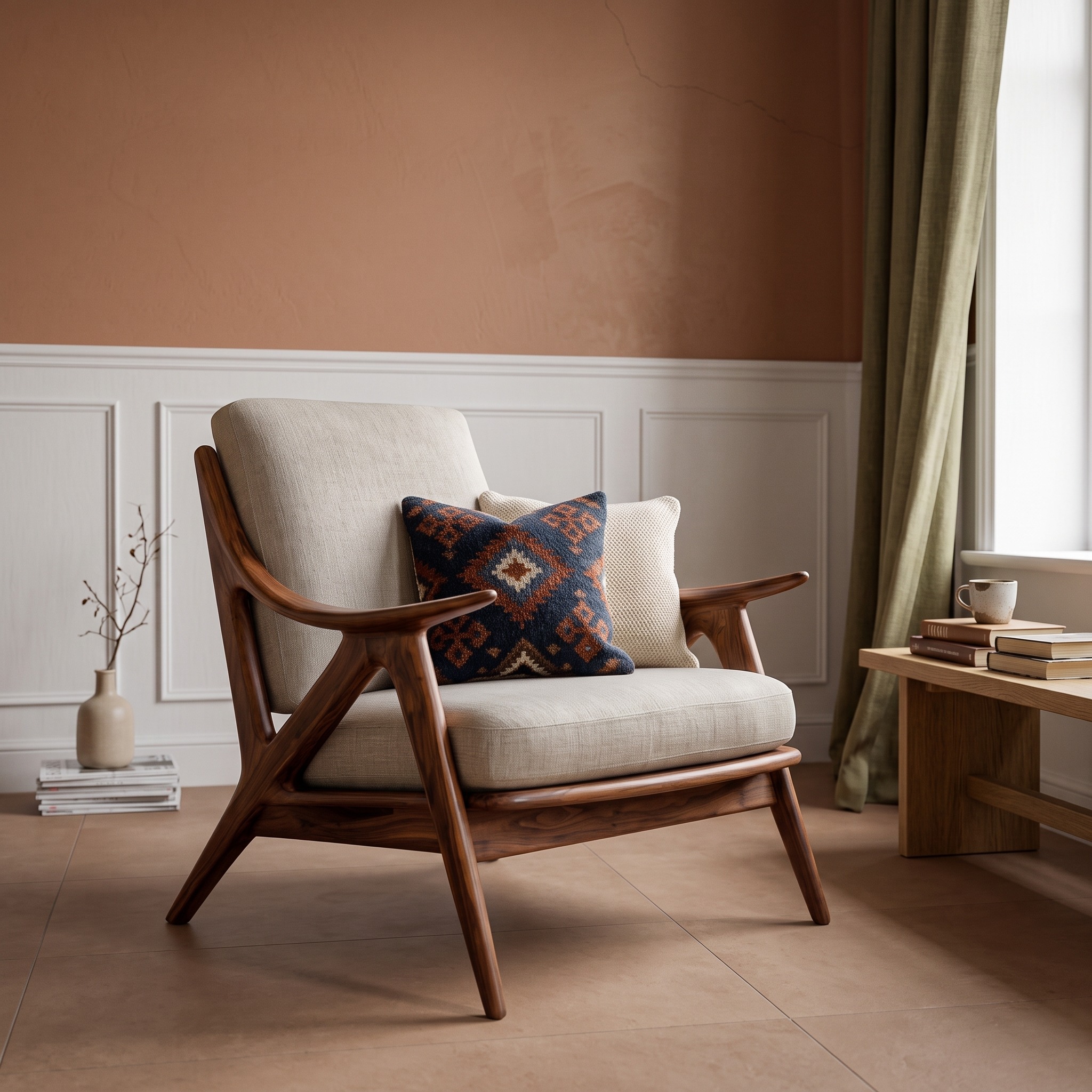 Contemporary Wood Accent Chair, Handcrafted Sculptural Solid Wood Lounge Armchair for Modern Living Room