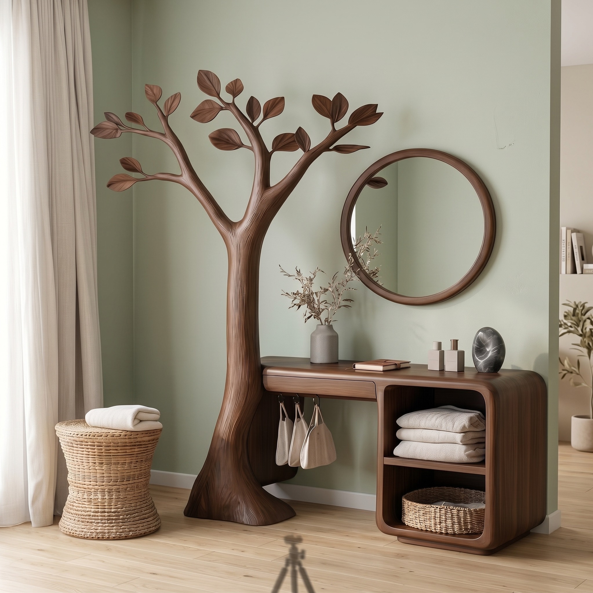Contemporary Wood Corner Makeup Vanity Table for Bedroom and Walk-in Closet, Modern Dressing Table Vanity
