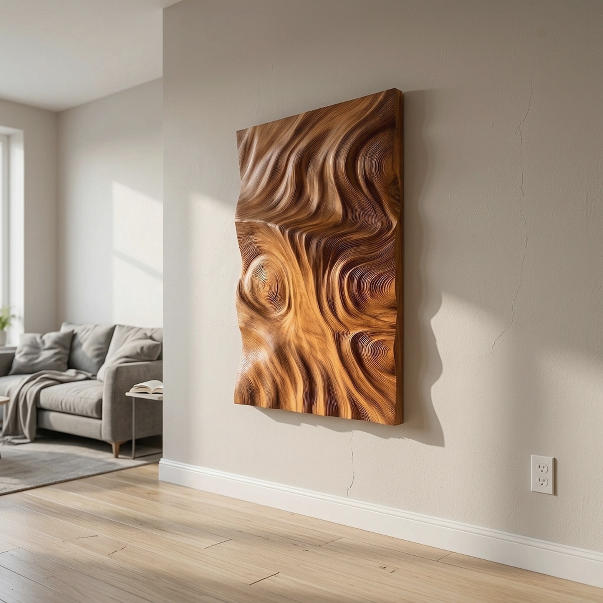 Contemporary Wood Wall Sculpture for Luxury Entryway
