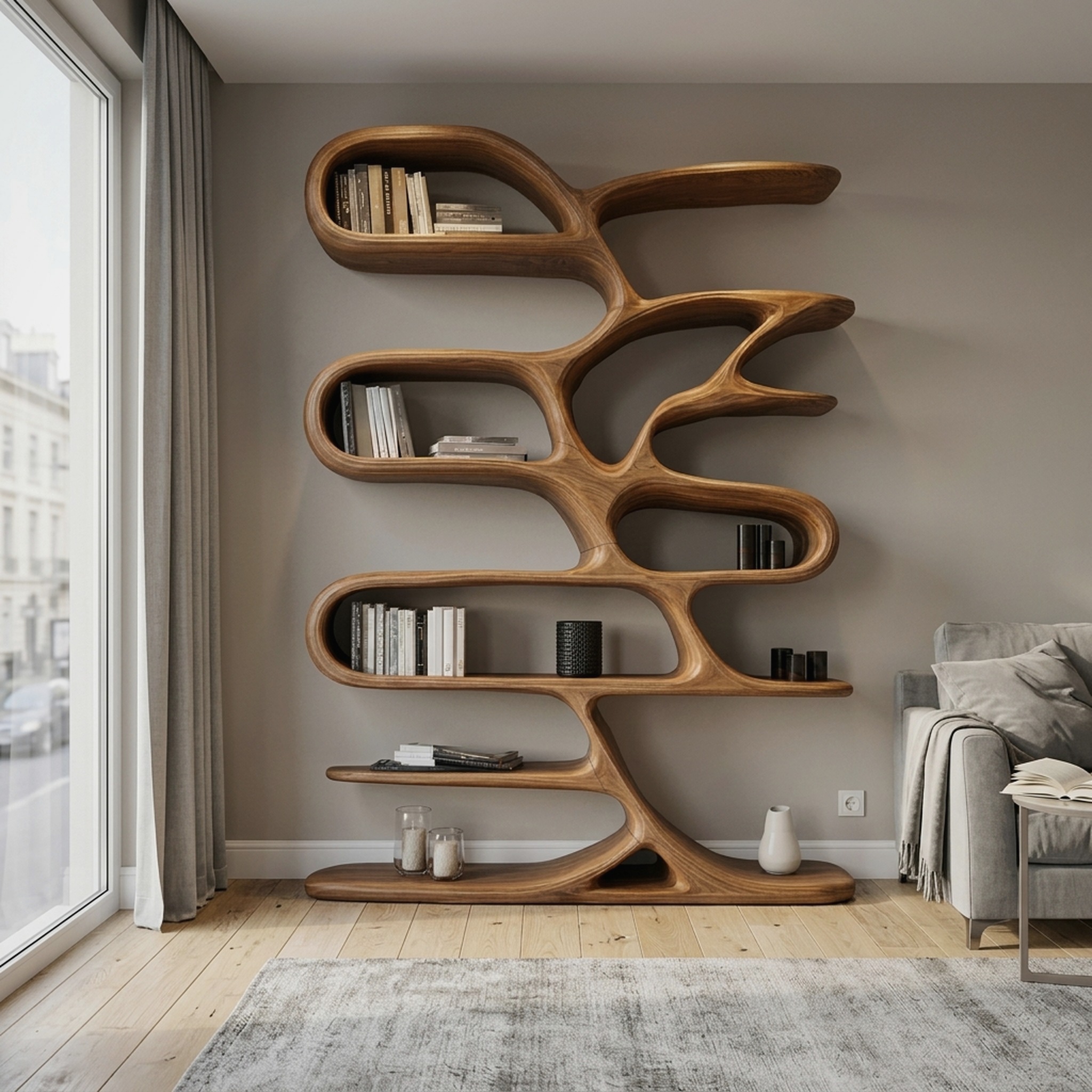 Contemporary Wooden Bookcase for Minimalist Living Room Decor