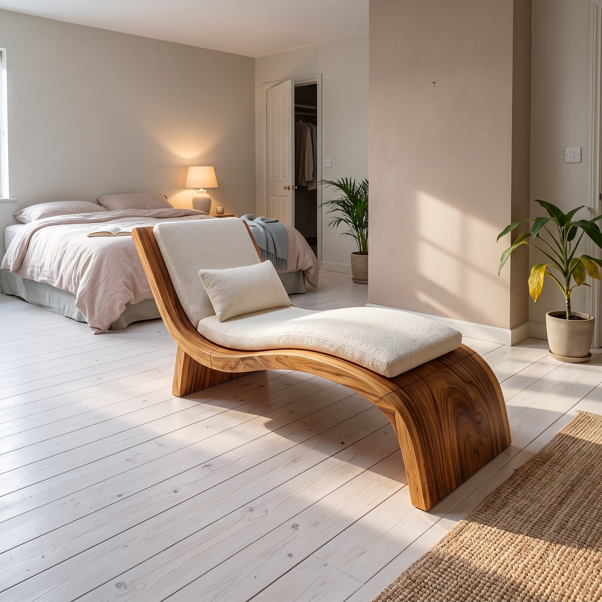 Contemporary Wooden Daybed, Indoor Outdoor Luxury Sofa Lounge Bed for Patio & Living Room
