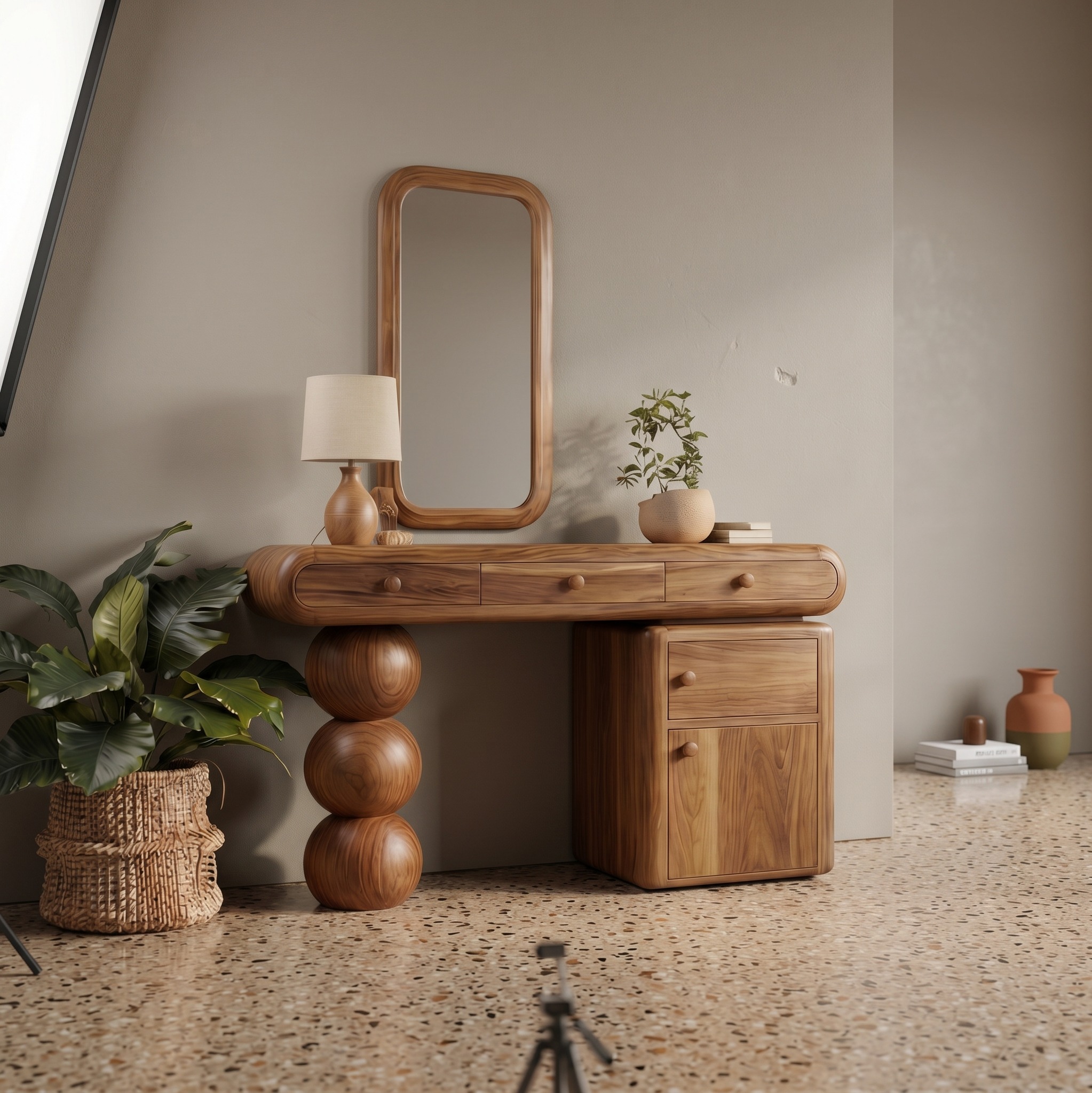 Contemporary Wooden Dressing Table, Solid Wood Makeup Vanity Desk with Drawers for Bedroom & Dressing Room Decor