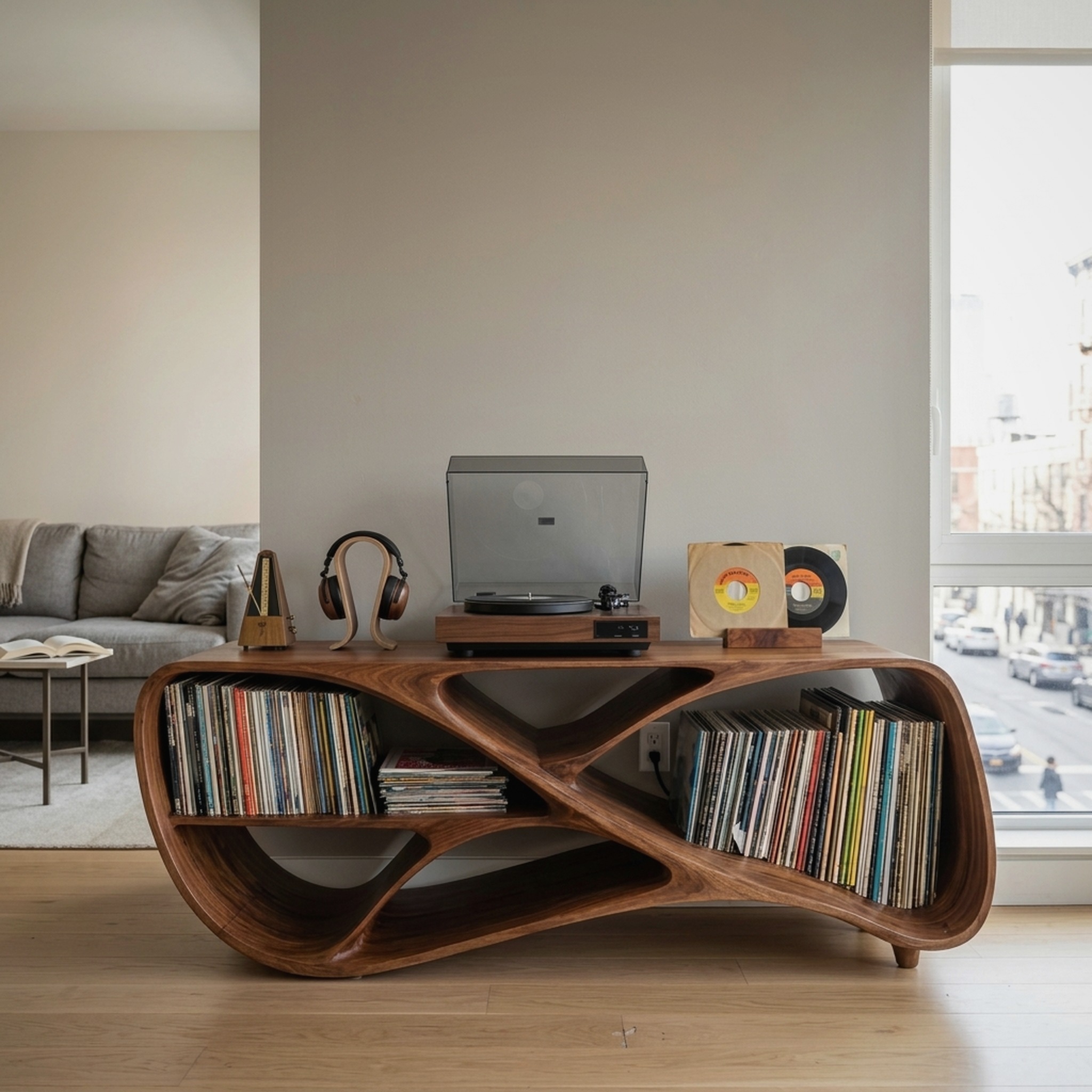 Contemporary Wooden Record Player Console for Living Room