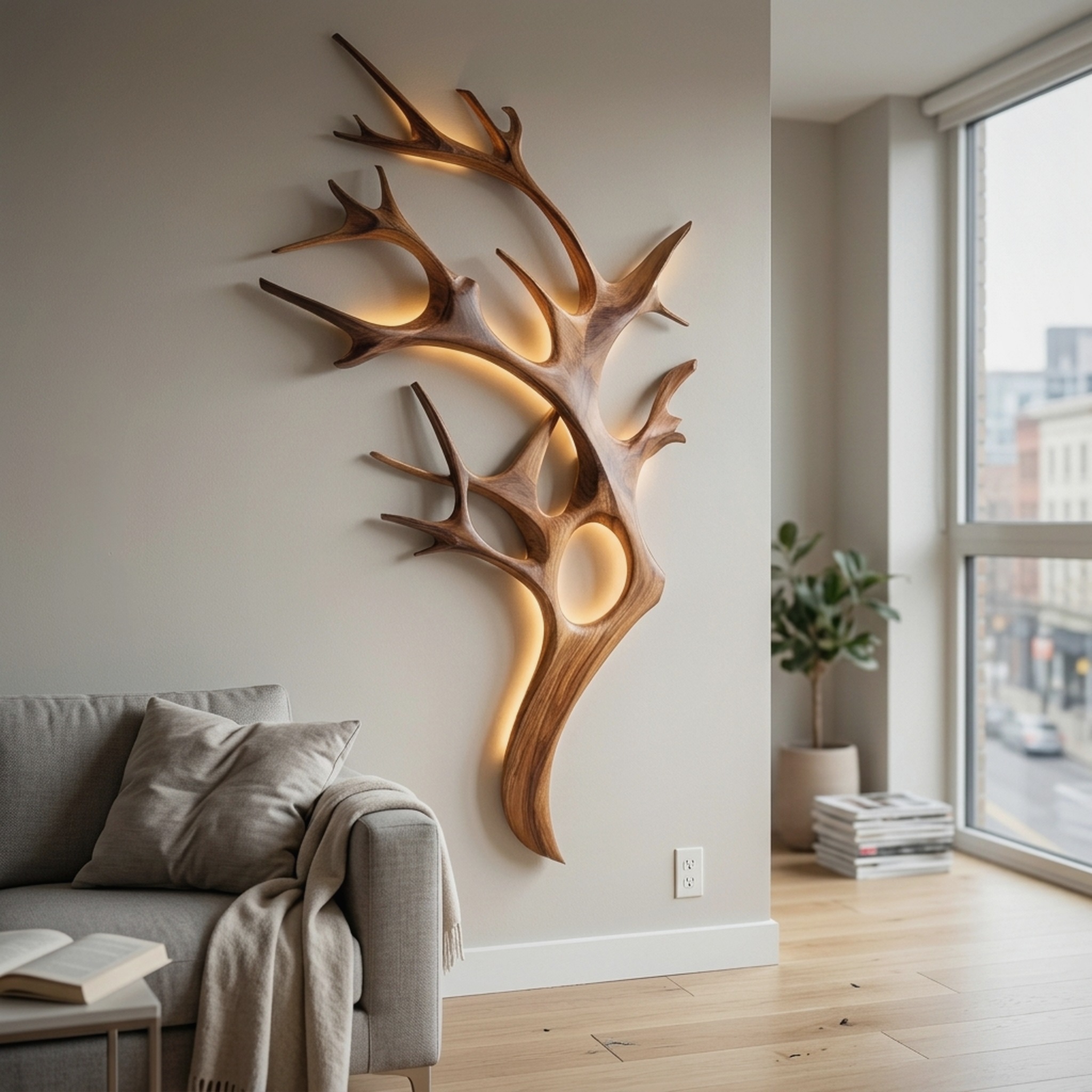 Contemporary Wooden Tree Wall Light for Bedroom