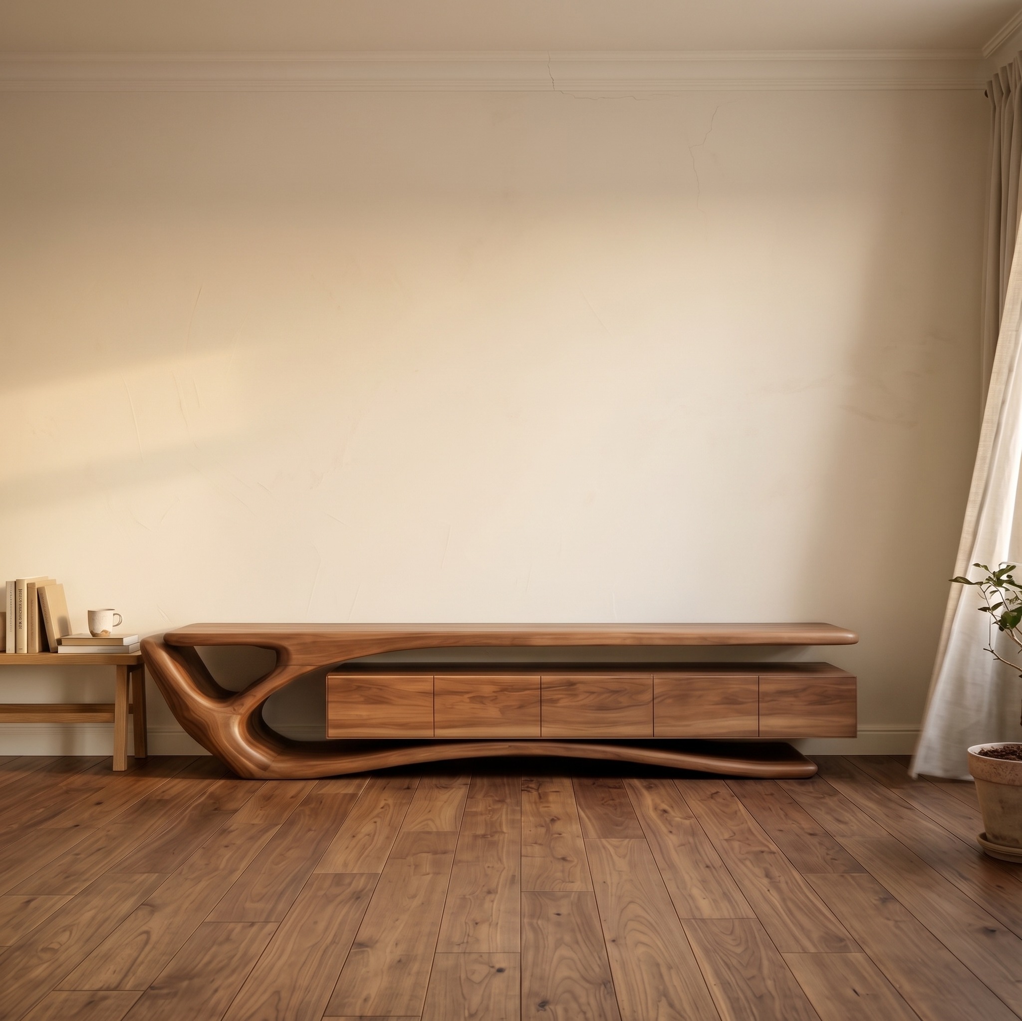 Contemporary Wooden TV Cabinet, Modern Living Room Area Media Console Credenza, Rustic Wood TV Stand