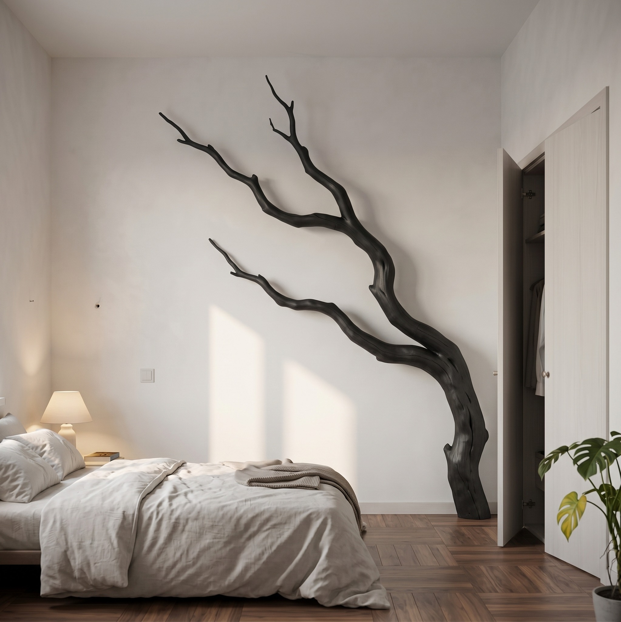 Contemporary Wooden Wall Decor, Sculptural Tree Branch Art Sculpture for Living Room