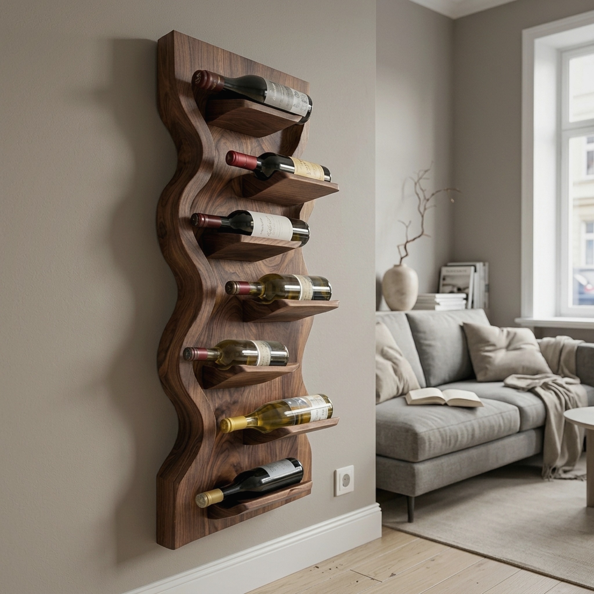 Contemporary Wooden Wine Rack for Dining Room Wall Storage