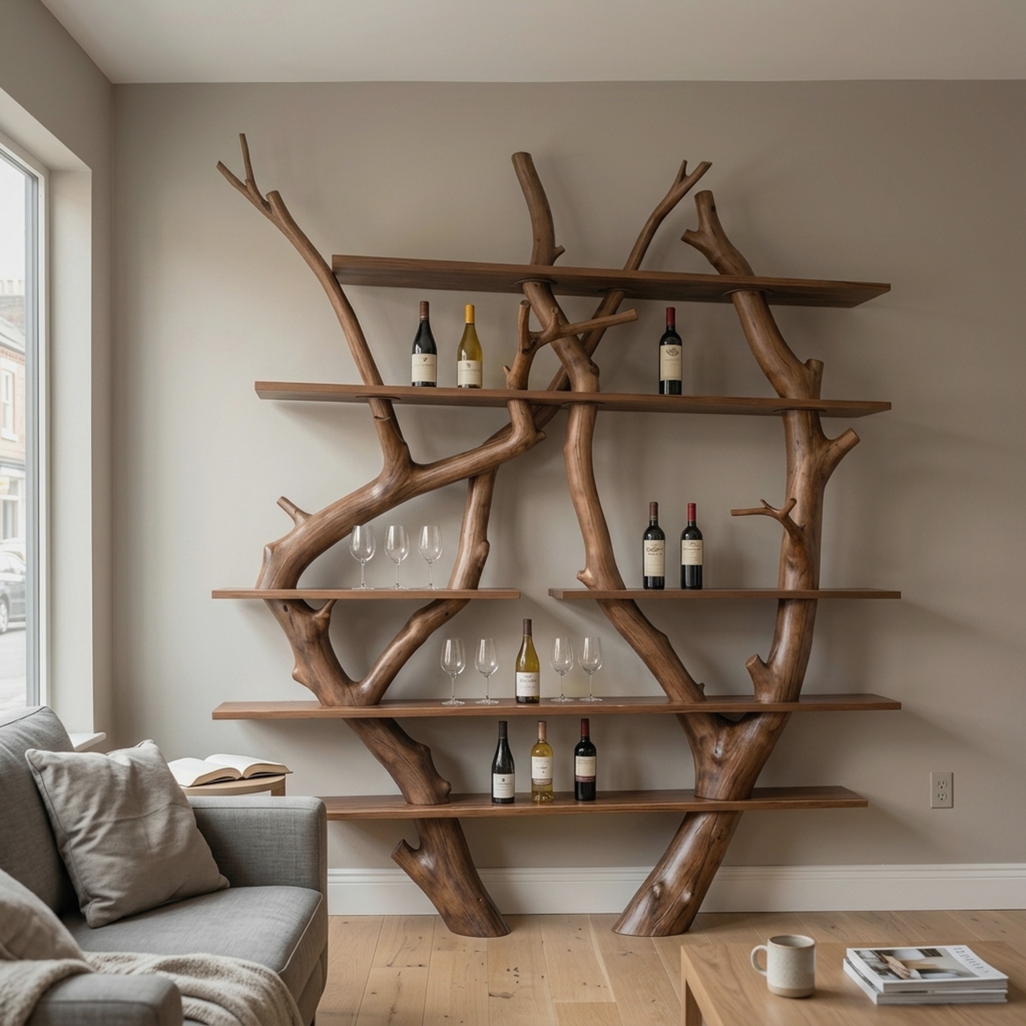 Contemporary Wooden Wine Rack Wall Shelf for Kitchen Dining Room Home Bar