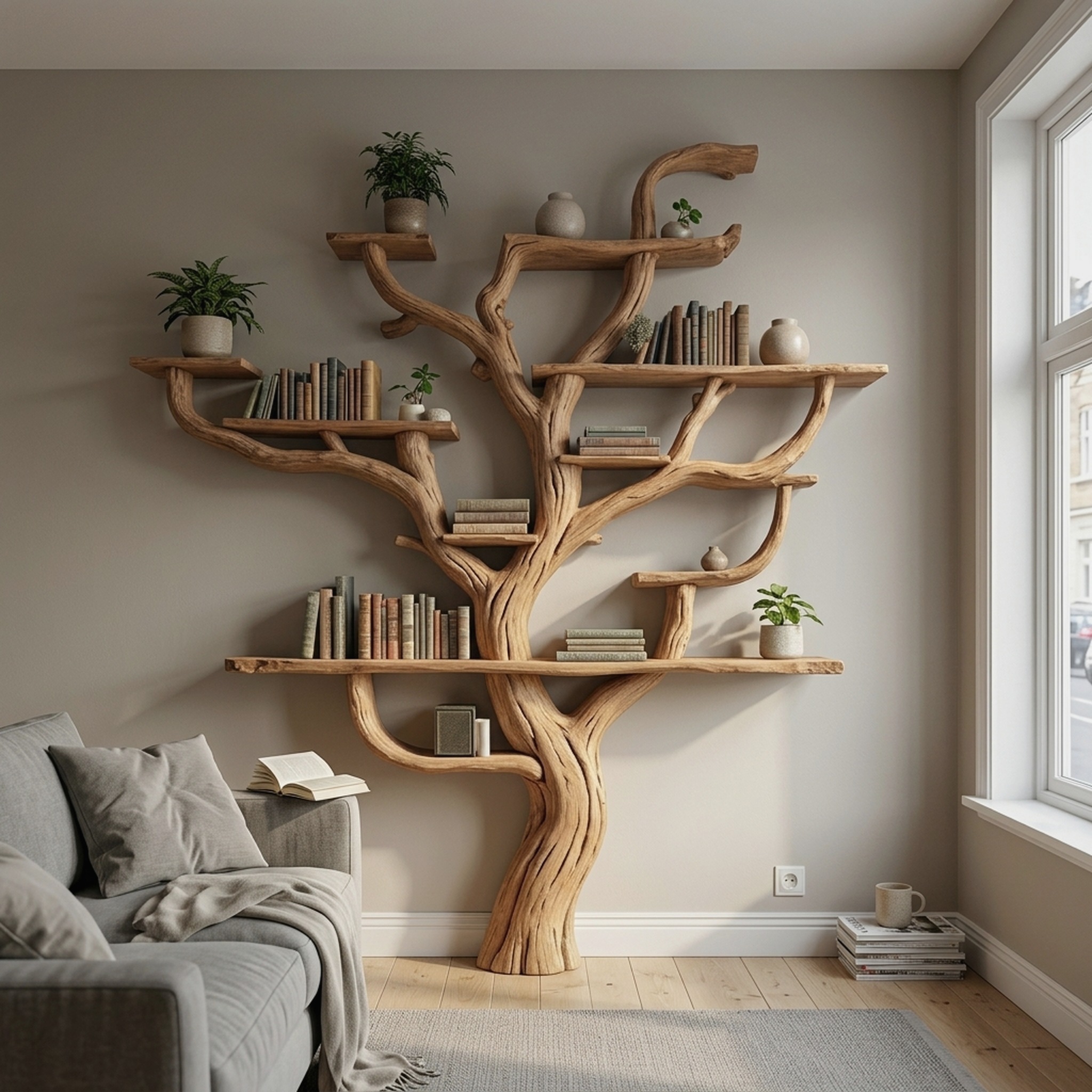 Corner Branch Shelf Wood Bookcase Wall Mounted