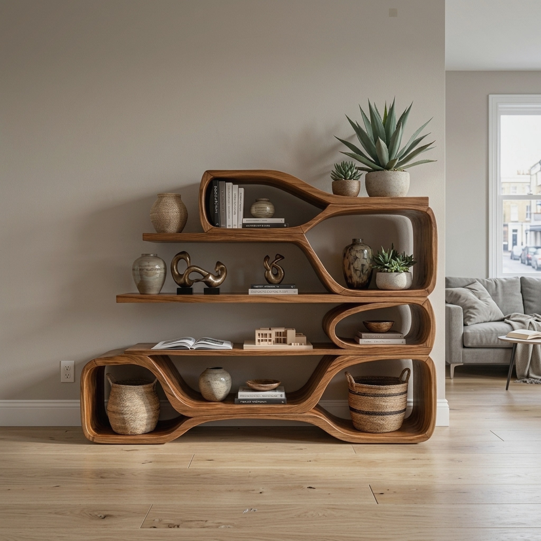 Curved Sculptural Bookshelf for Home Decor
