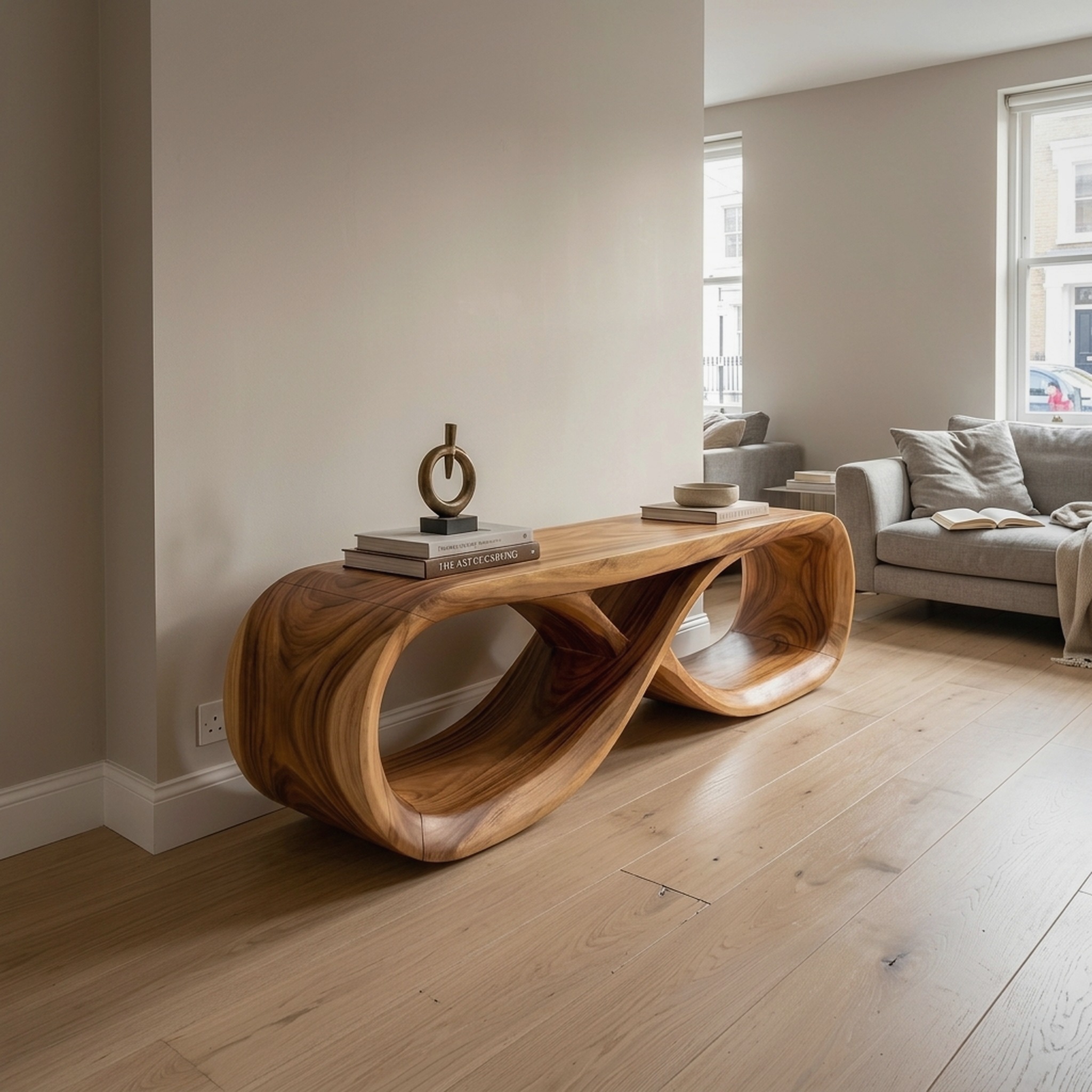 Curved Wooden Bench Contemporary Residence