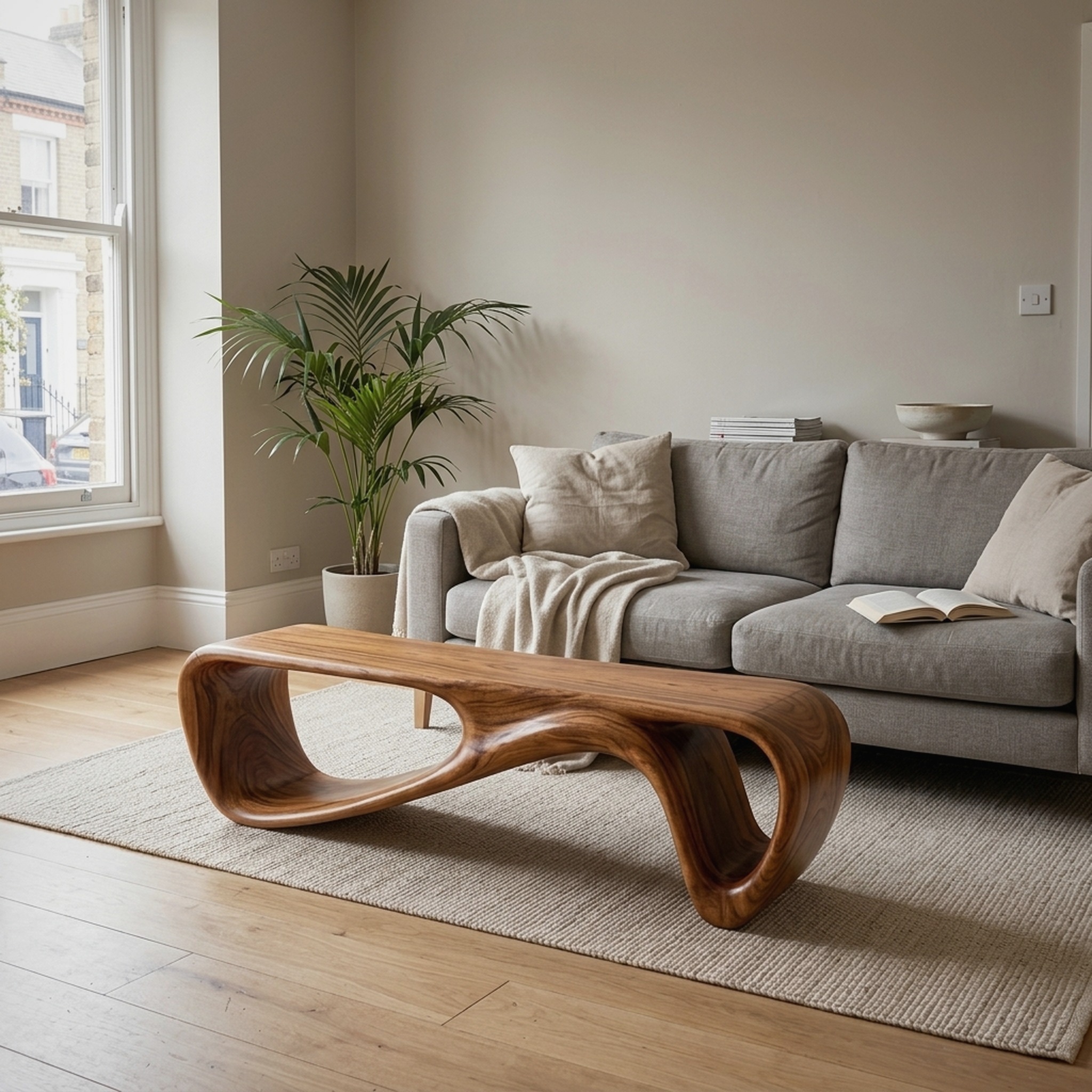 Curved Wooden Bench for Minimalist Living Room Decor