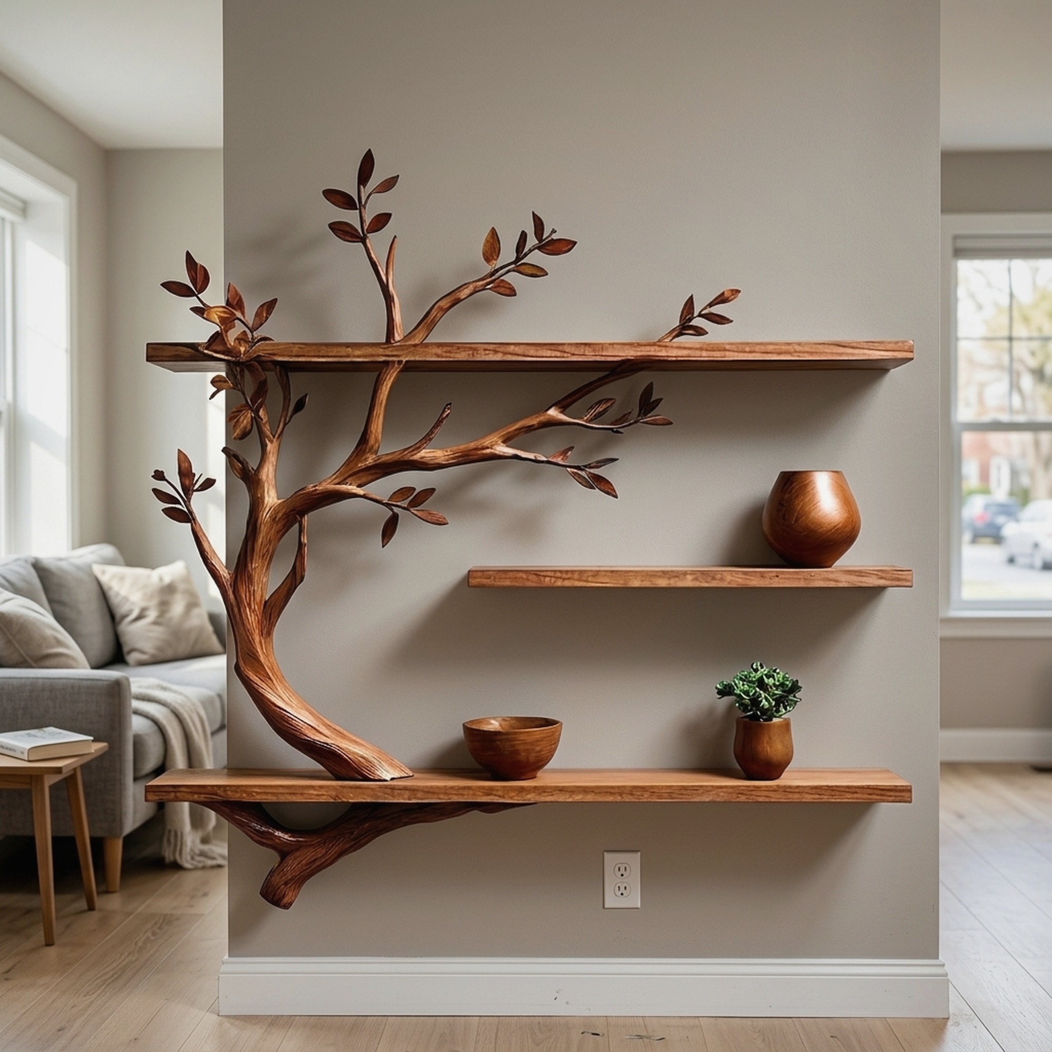 Custom Floating Bookshelf Driftwood Tree Branch Wall Mount