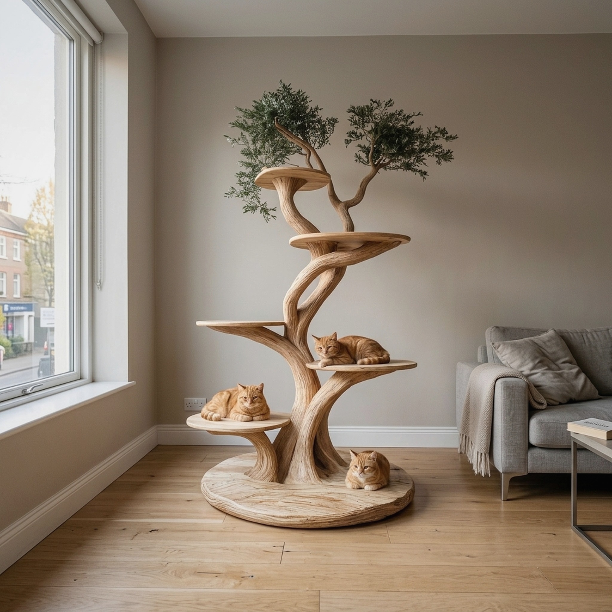 Custom Handmade Wooden Cat Tree Modern Large Climbing Tree Unique