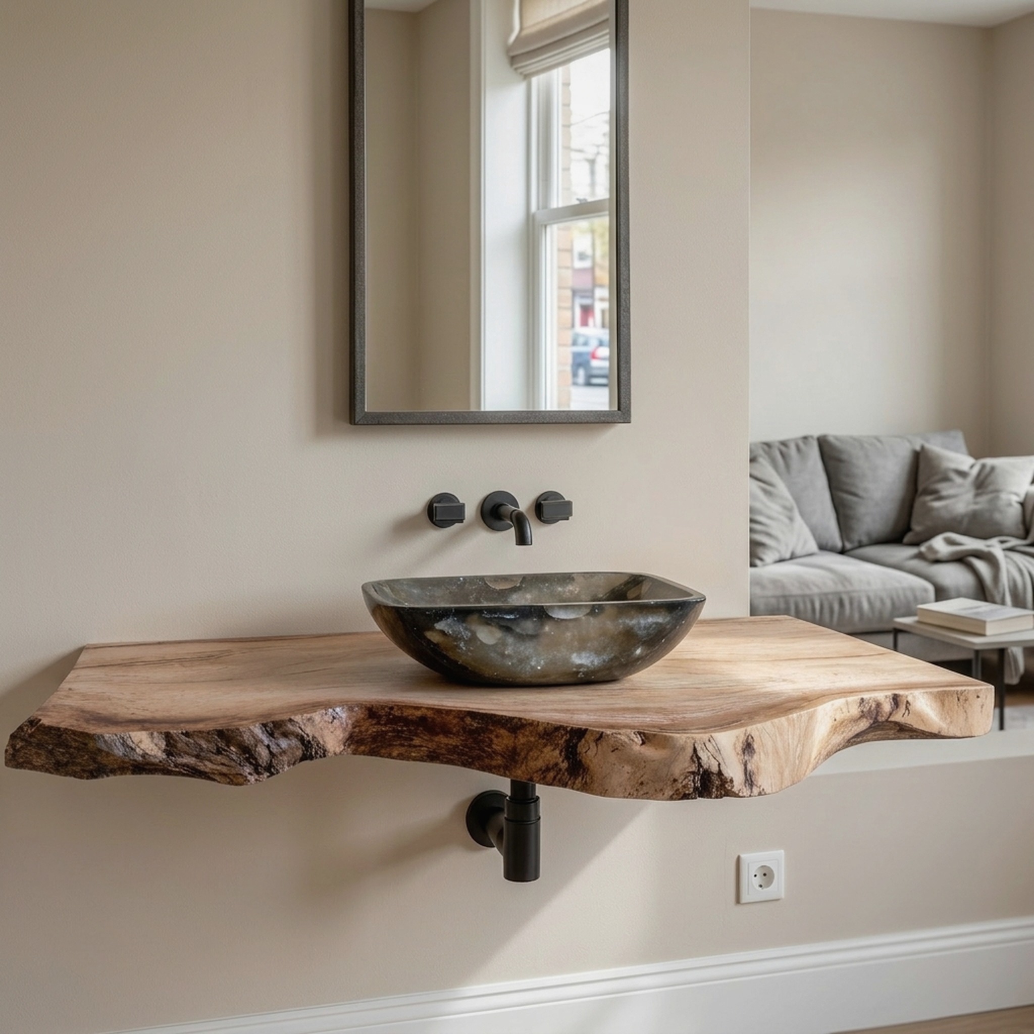 Custom Rustic Floating Bathroom Vanity Shelf with Rustic Charm