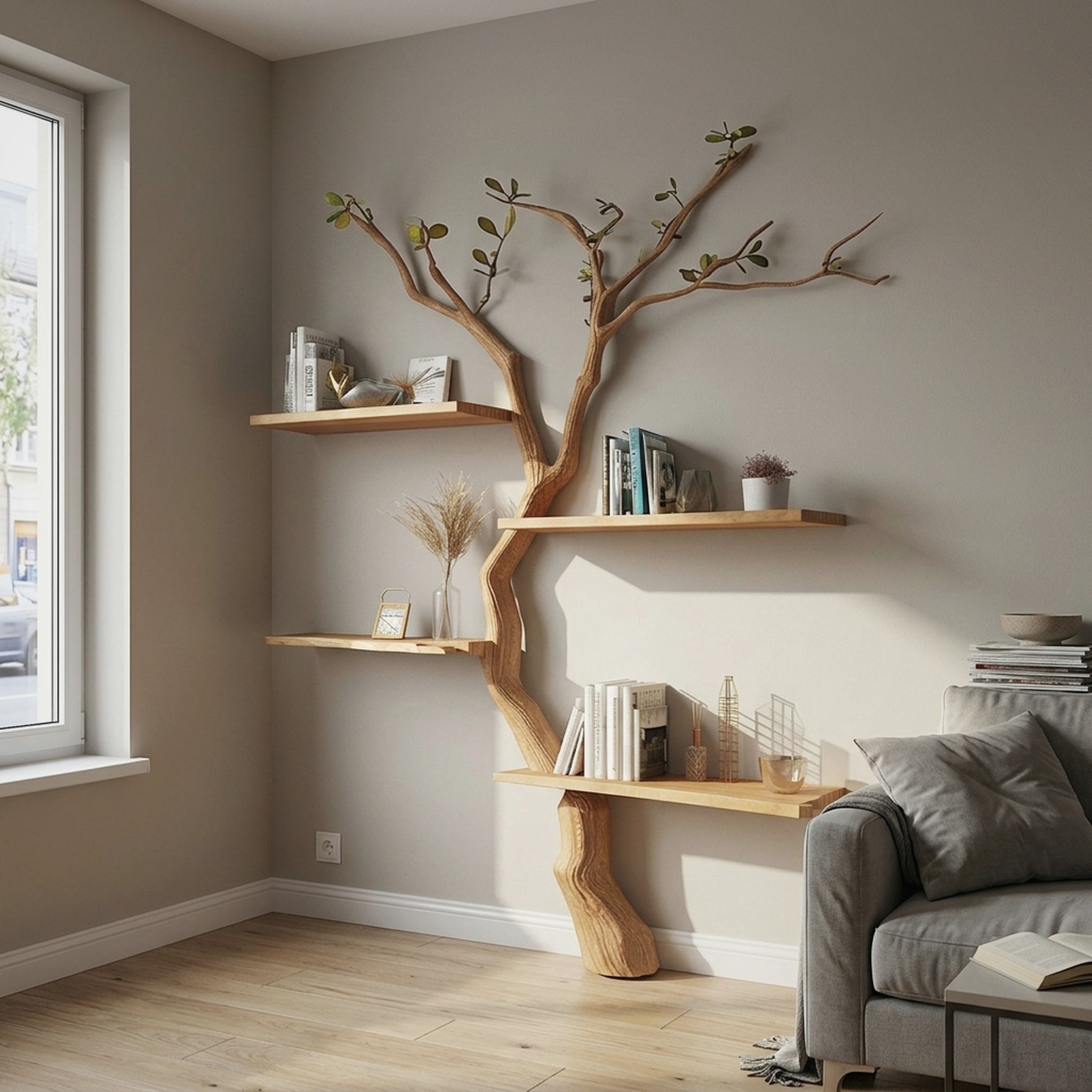 Custom Tree Branch Floating Shelves Bookcase