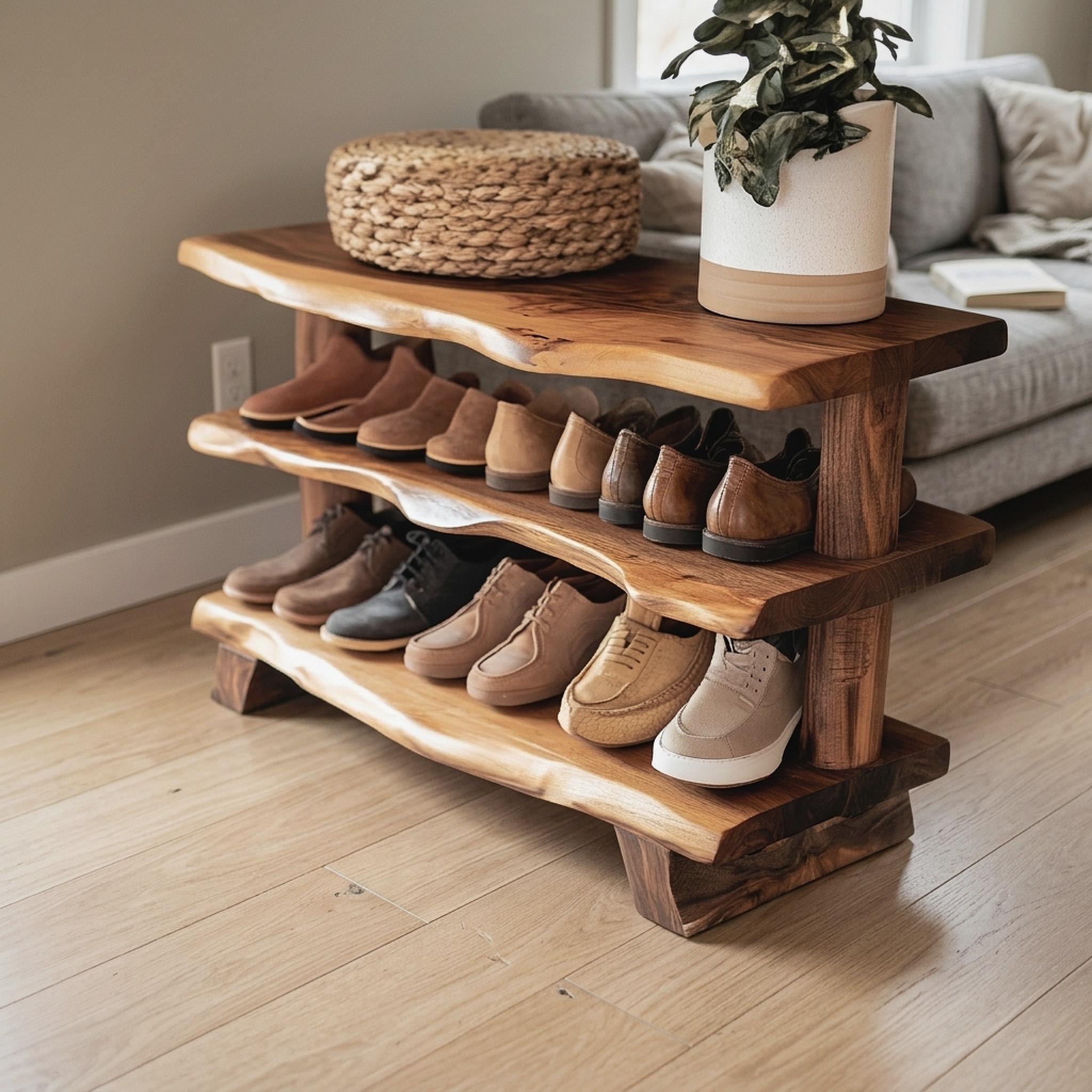 Custom Wood Bench Wood Farmhouse Shoe Rack Bench Storage