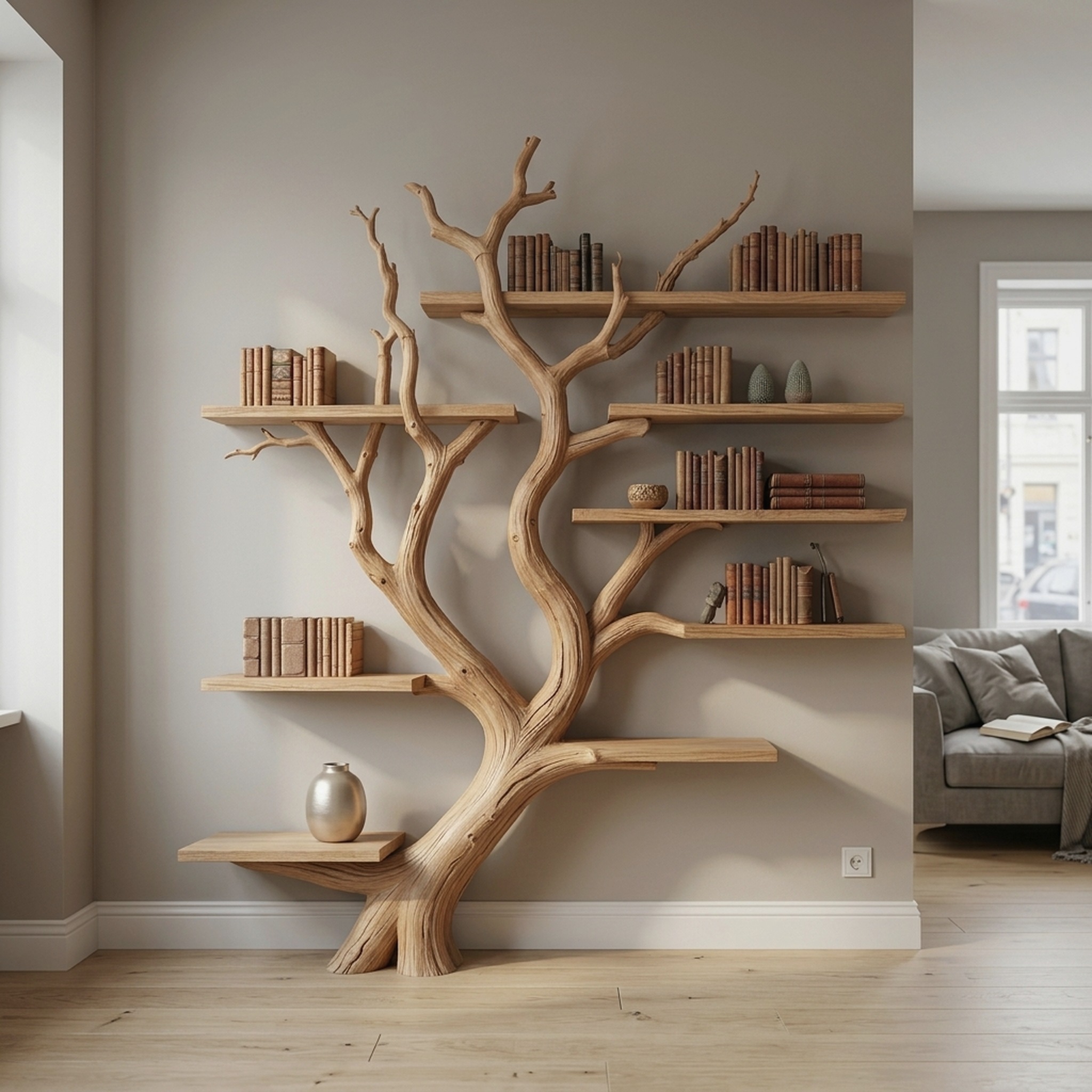 Custom Wood Shelf Tree Branch Shelf Mid Century Decor