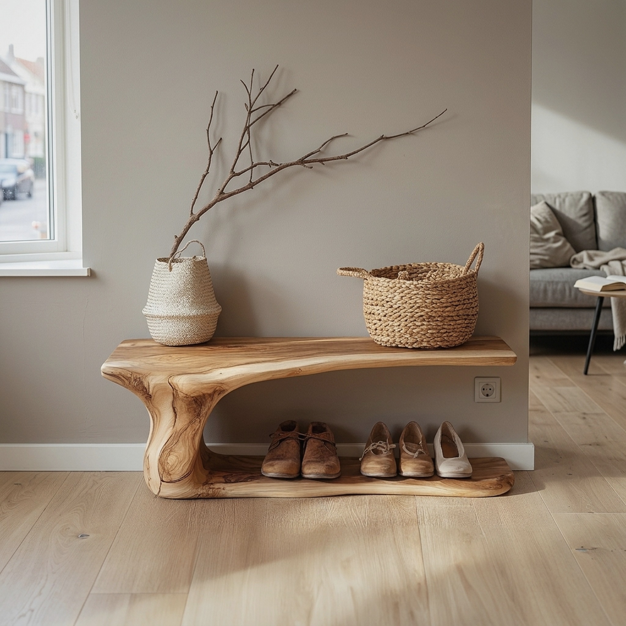 Custom Wood Shoe Bench Rack Wood Farmhouse Shoe Storage
