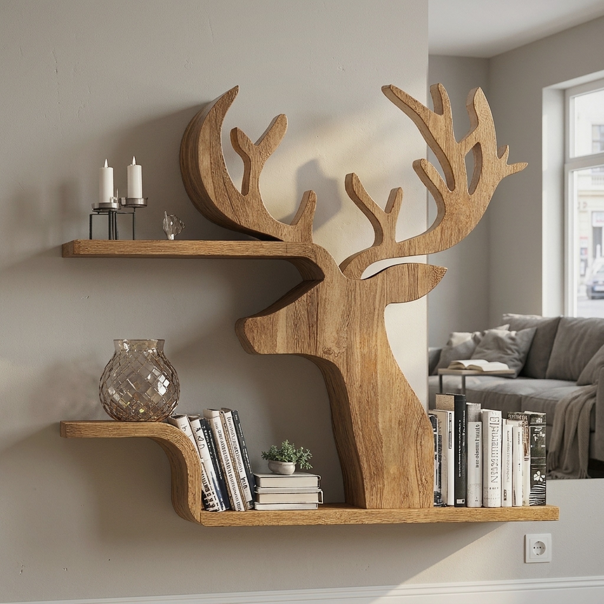 Decorative Wooden Deer Shelf for Cabin Style Homes