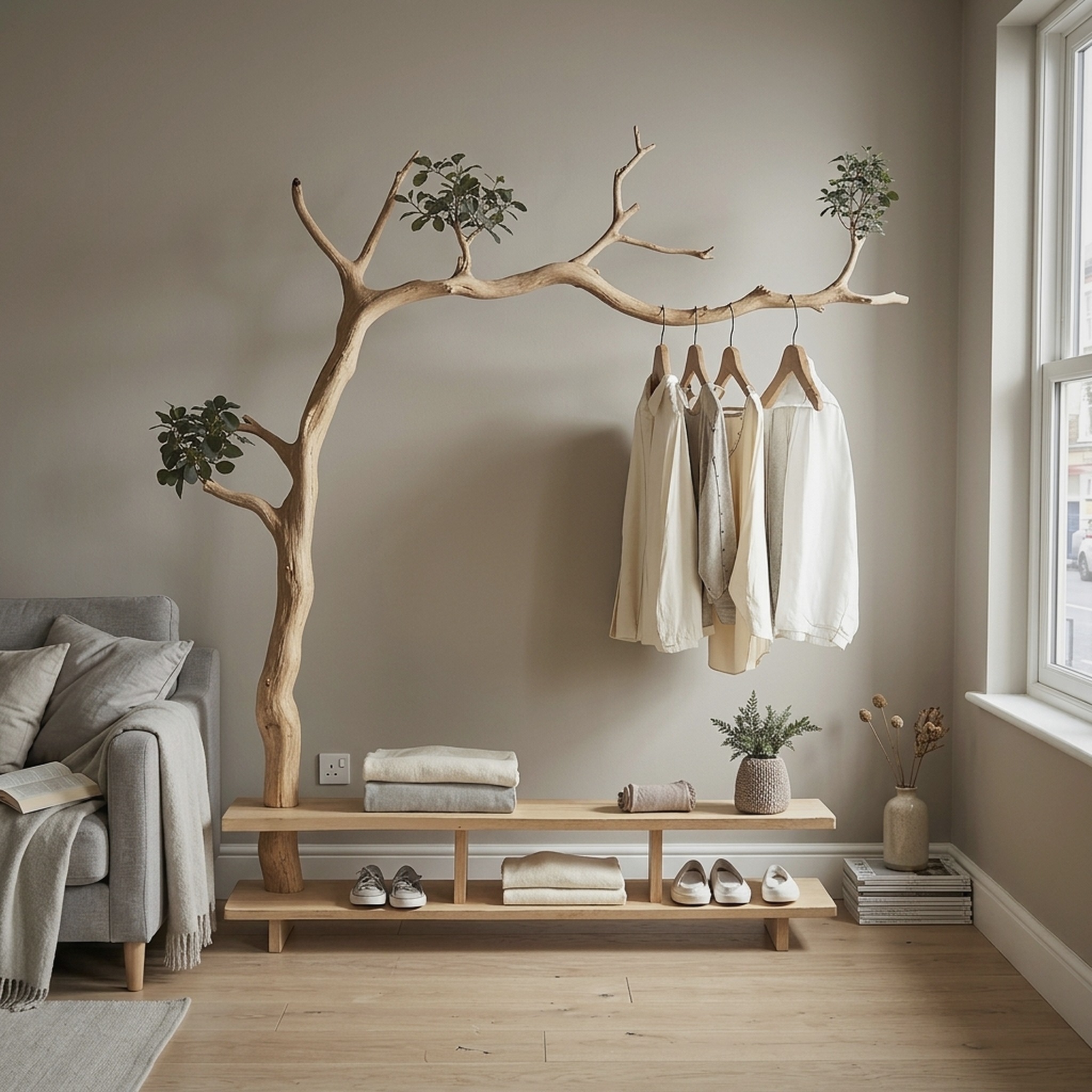Driftwood Branch Coat Hanger Wall Mount Unique Towel Hook
