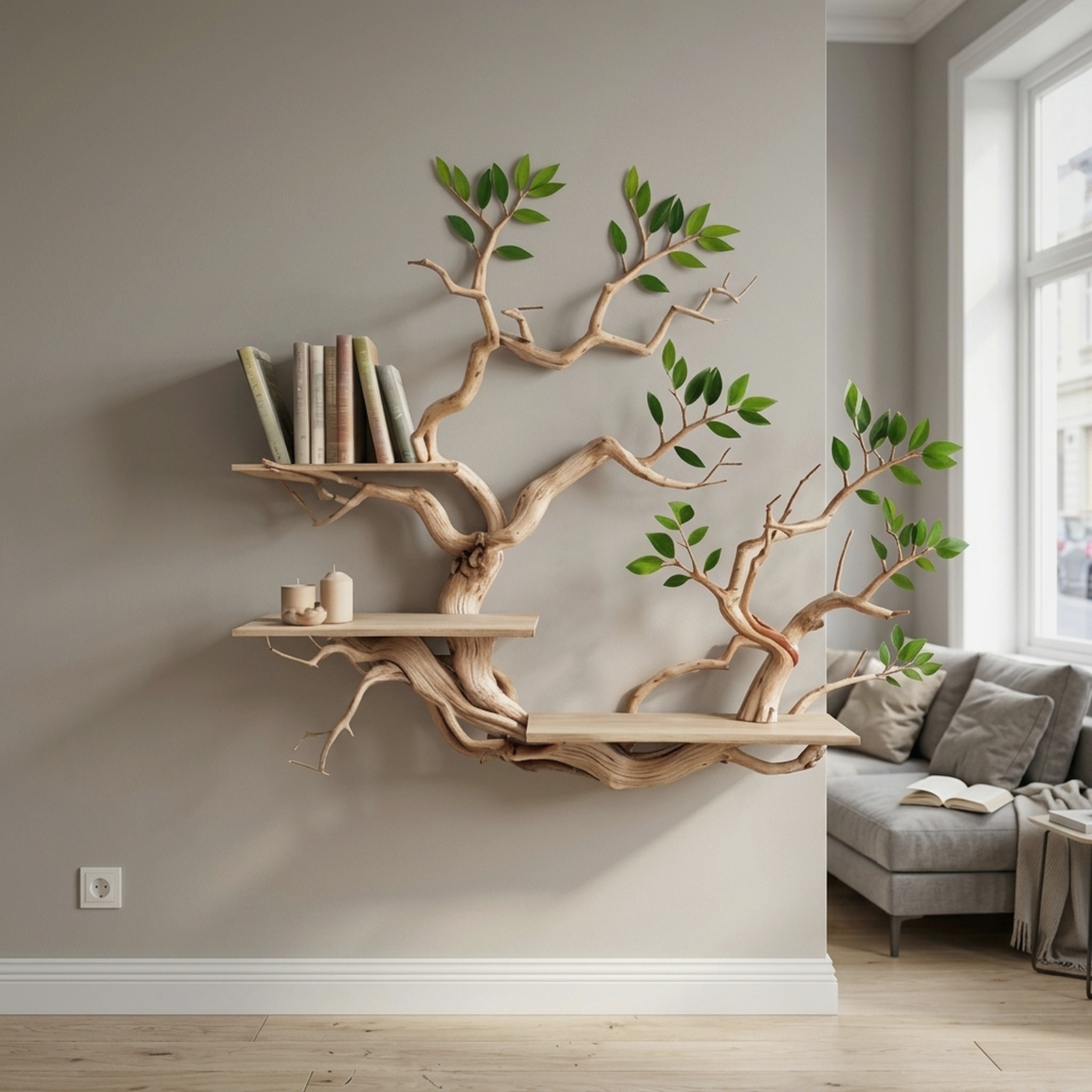 Driftwood Branch Shelves Carving Floating Bookshelf Wall